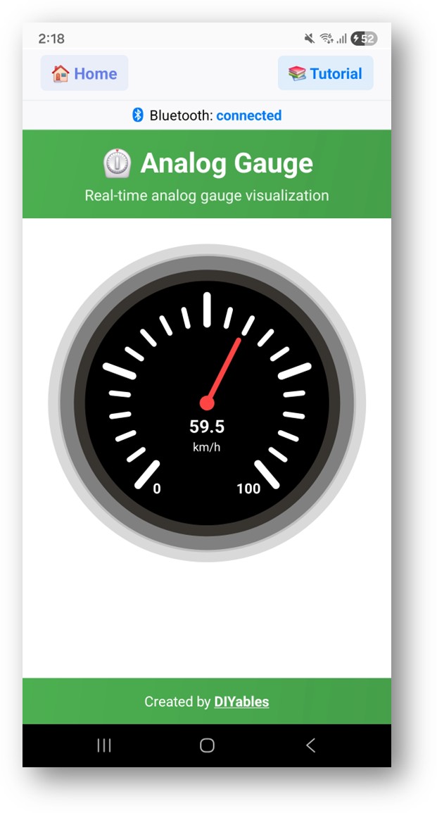 DIYables Bluetooth App - Analog Gauge Screen
