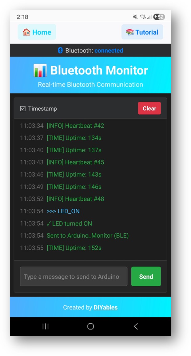 DIYables Bluetooth App - Écran Monitor
