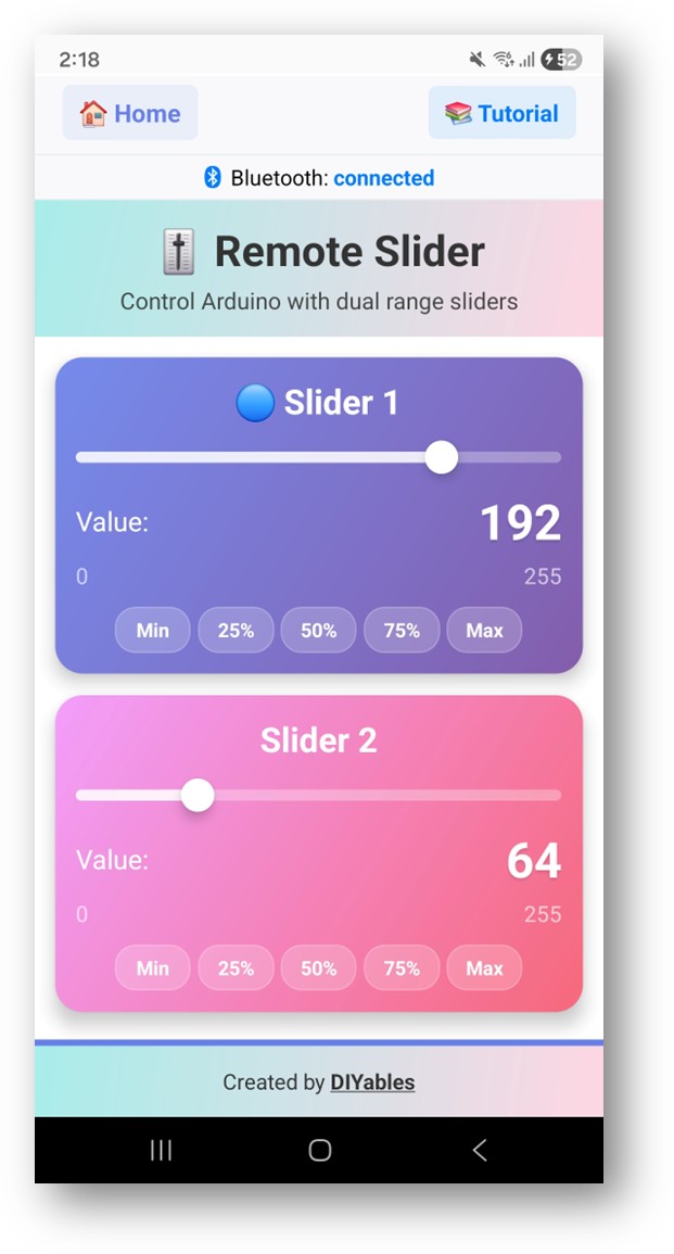 DIYables Bluetooth App - Écran Slider