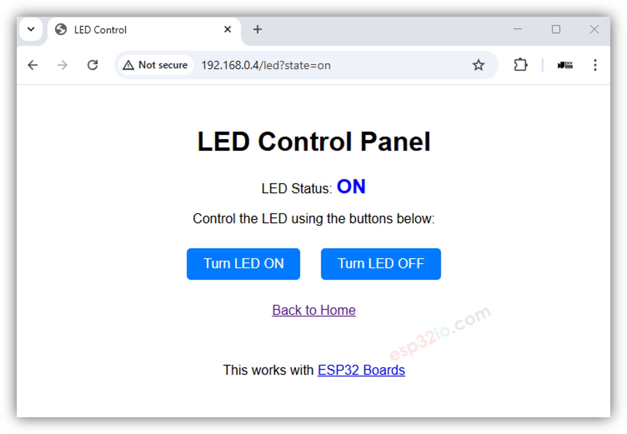 Chaînes de requête de la page de contrôle des LED