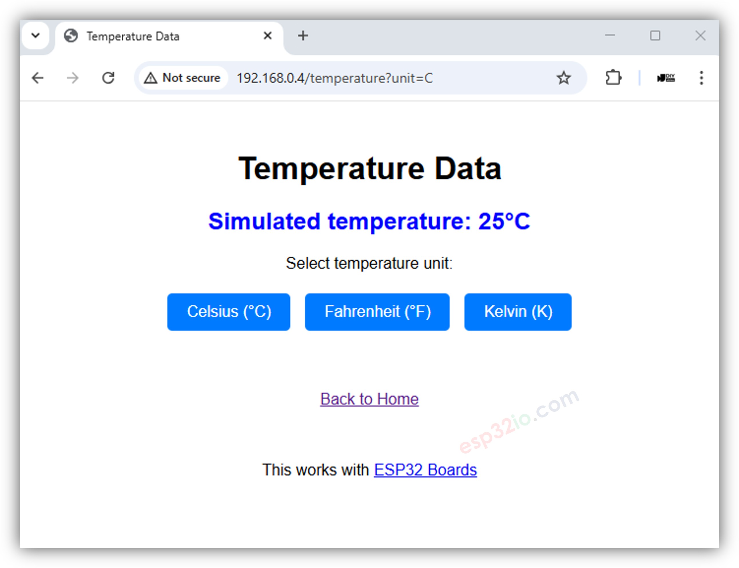 Chaînes de requête de température du serveur Web ESP32