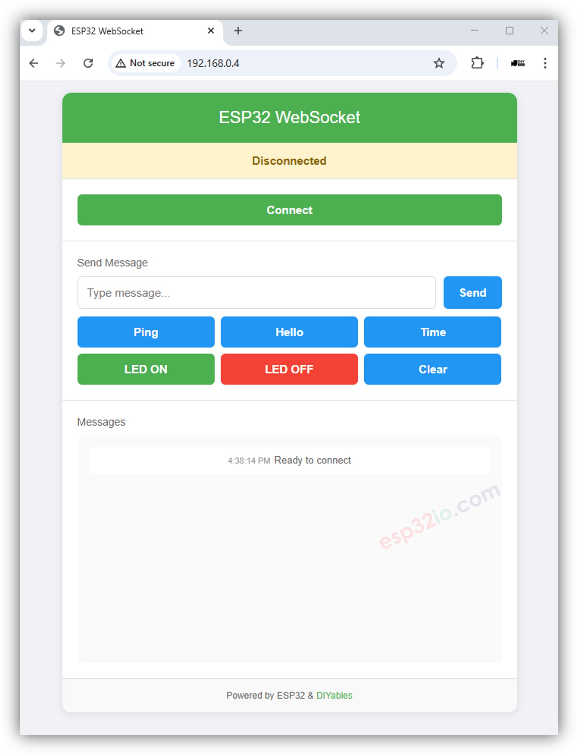 Interface WebSocket ESP32