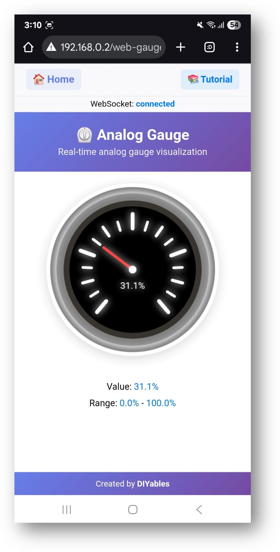 ESP32 DIYables application Web jauge analogique
