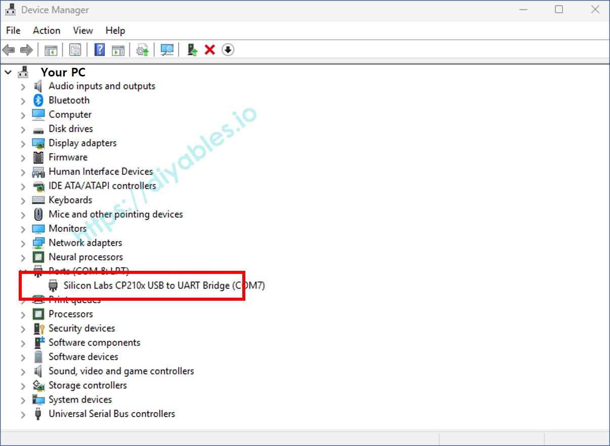 Le port COM apparaît correctement