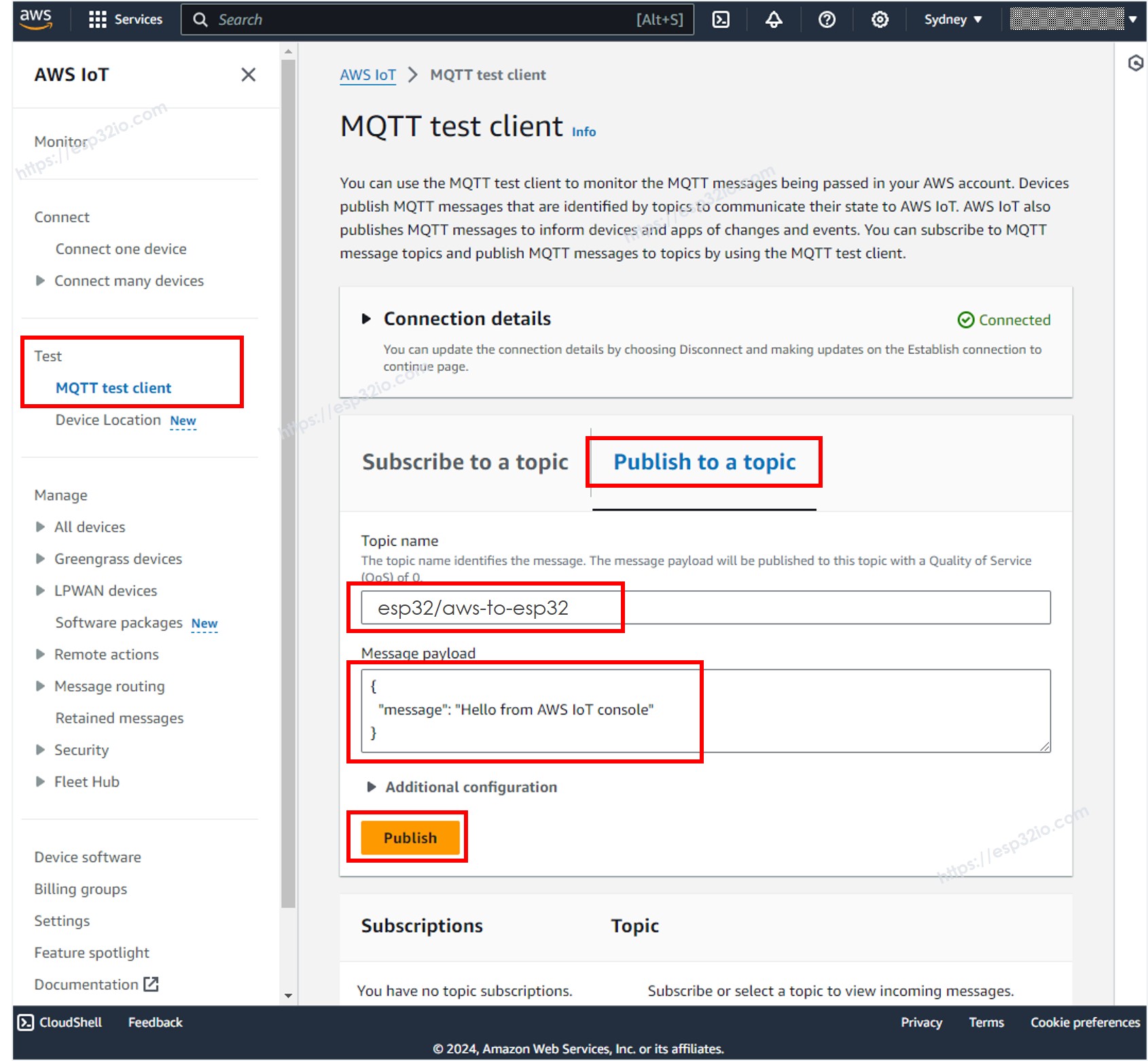 Client de test MQTT AWS IoT ESP32
