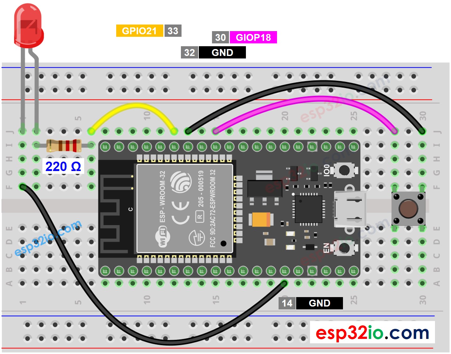 Schéma de câblage du bouton LED ESP32