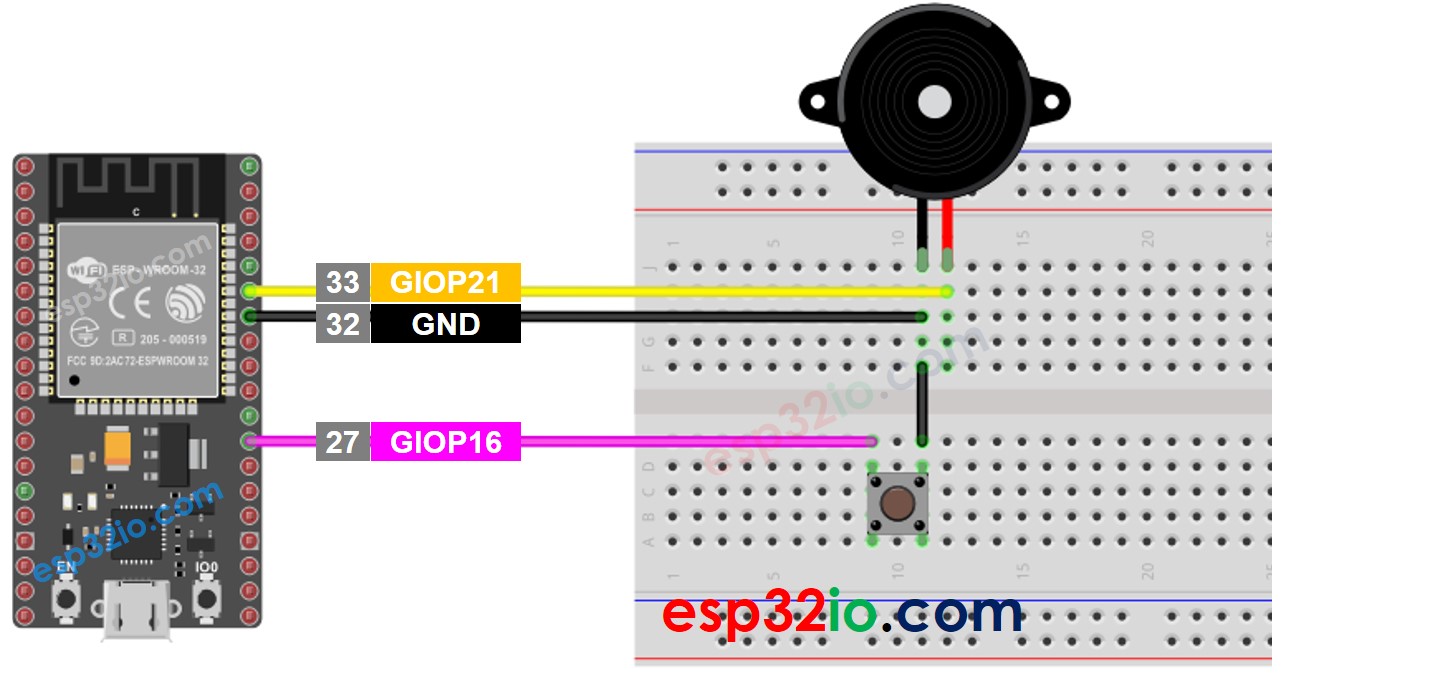 Schéma de câblage du buzzer piézo avec bouton ESP32