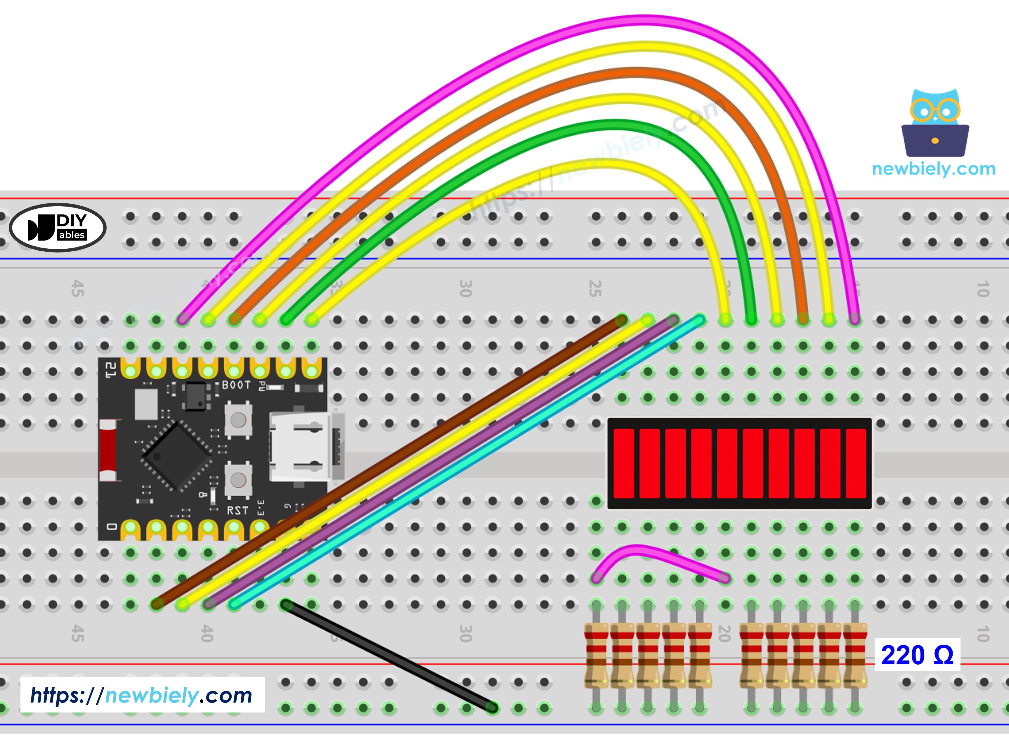 Schéma de câblage de l'ESP32 C3 Super Mini et du bargraphe LED