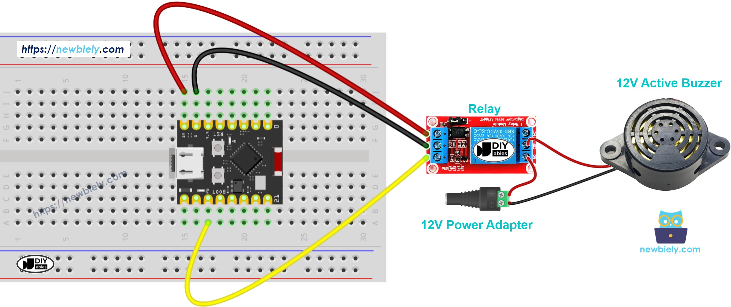 Schéma de Câblage du Buzzer Actif 12V ESP32 C3 Super Mini