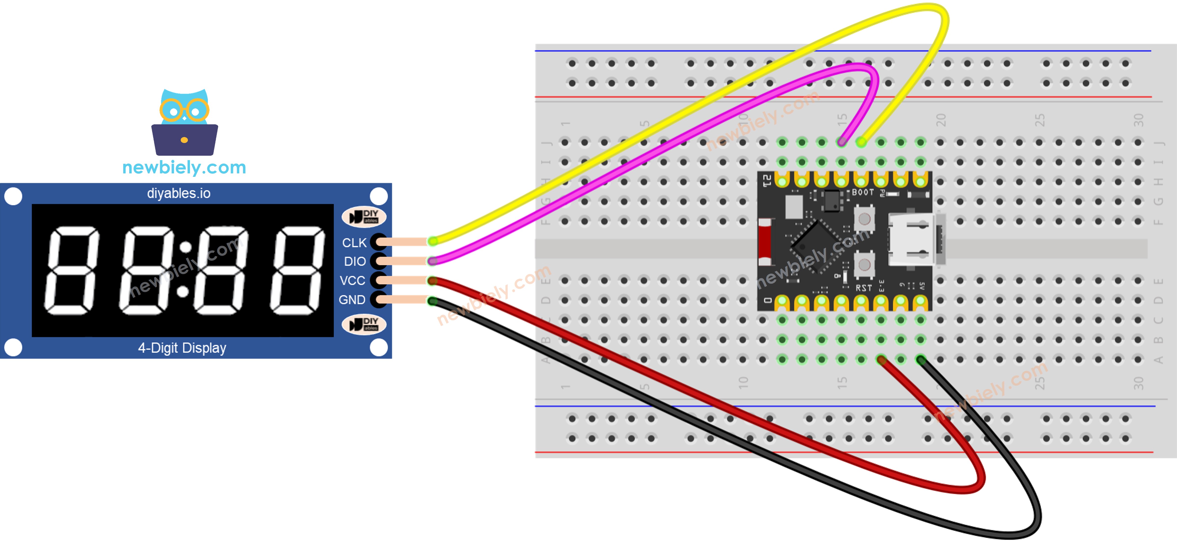 ESP32 C3 Super Mini TM1637 4-Digit 7-Segment Display wiring diagram