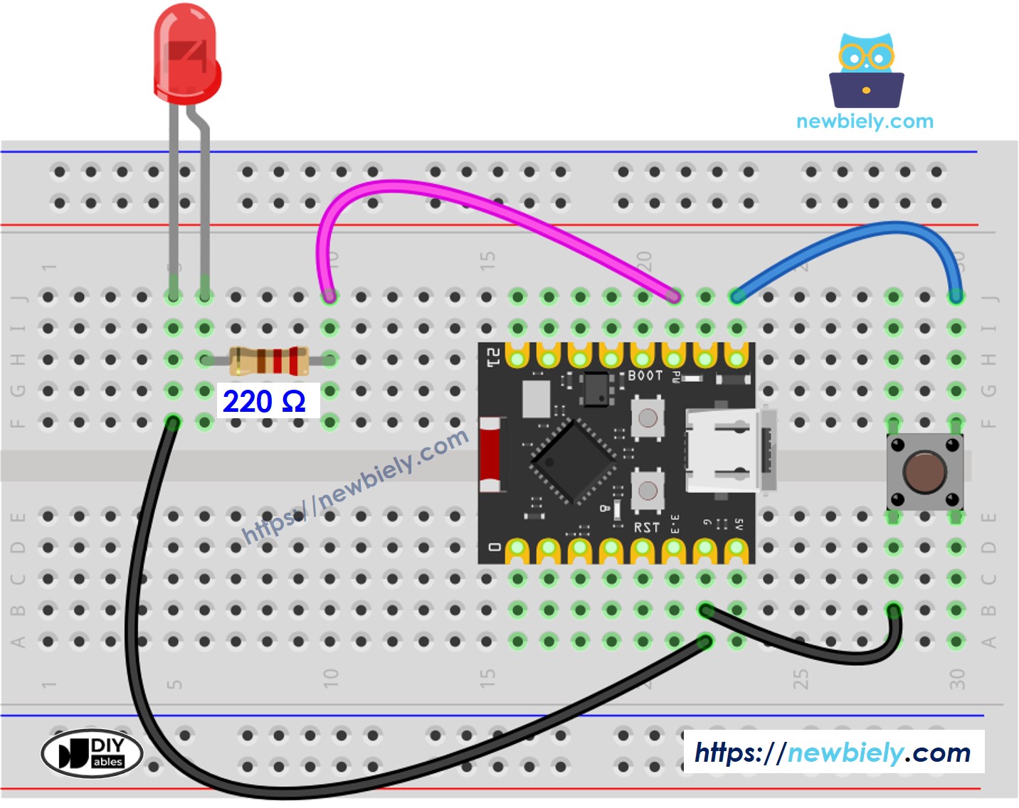 Schéma de Câblage Bouton LED ESP32 C3 Super Mini