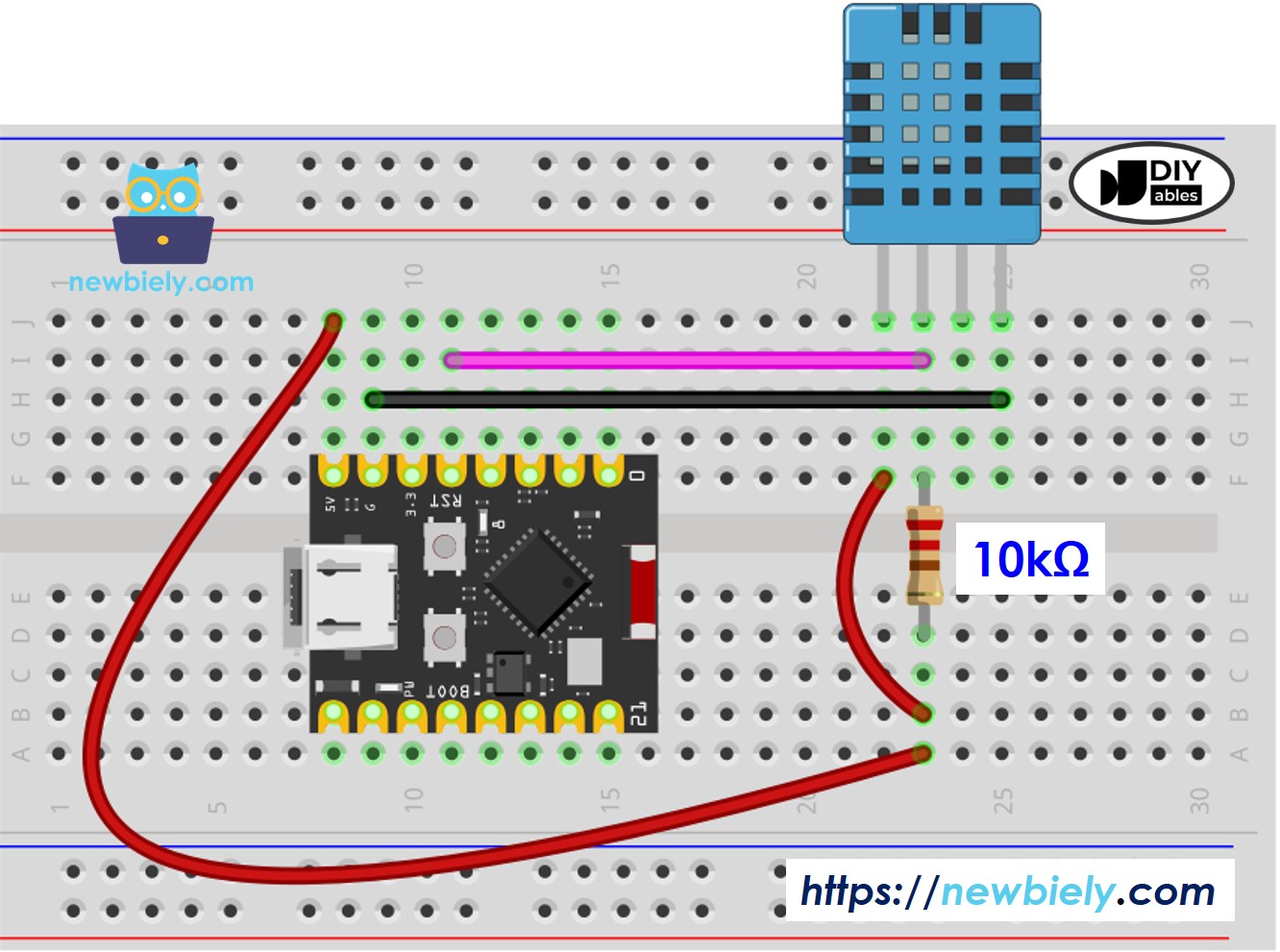 Schéma de Câblage du Capteur de Température et Humidité DHT11 ESP32 C3 Super Mini
