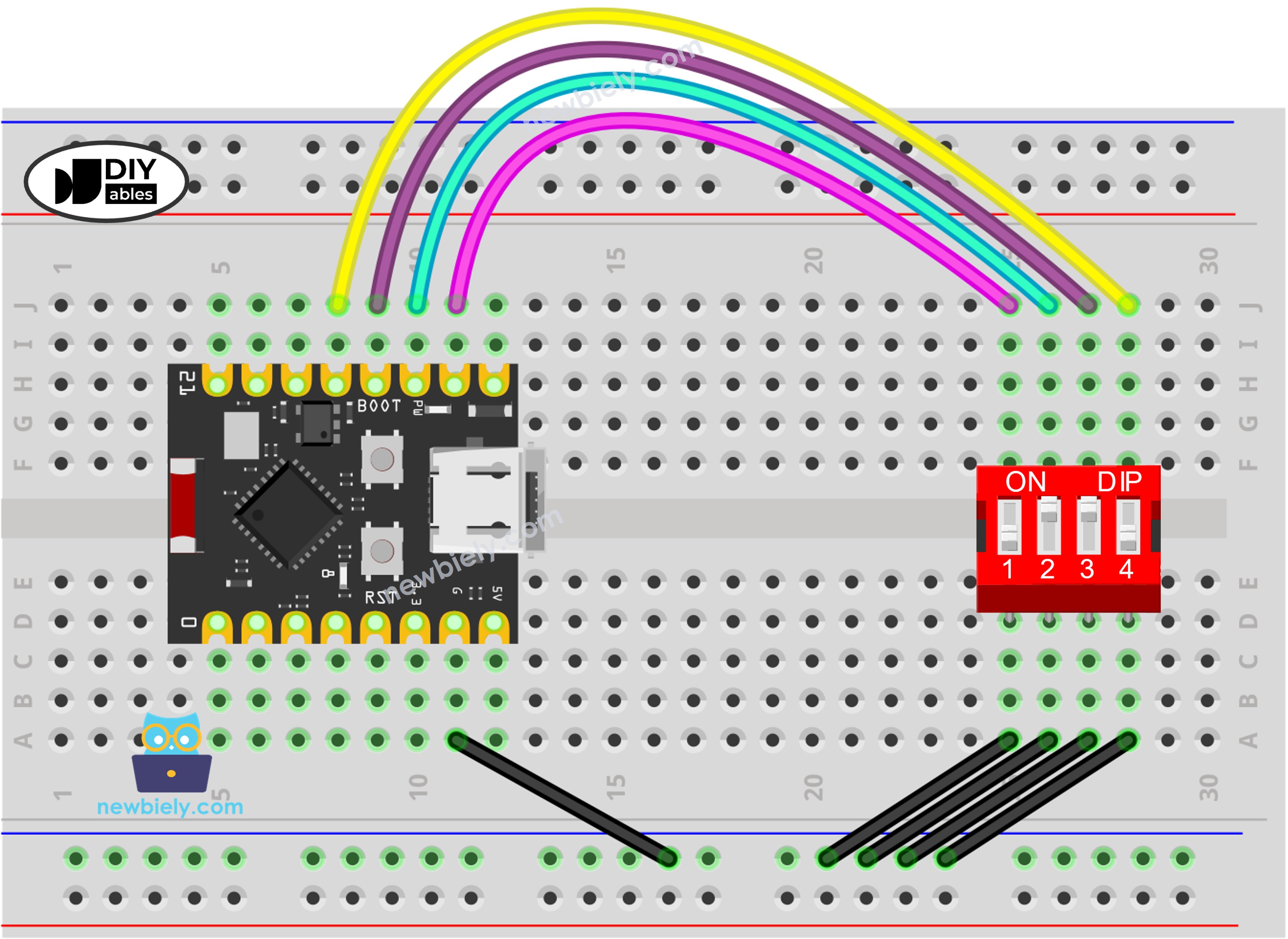 Schéma de Câblage de l'ESP32 C3 Super Mini et de l'interrupteur DIP