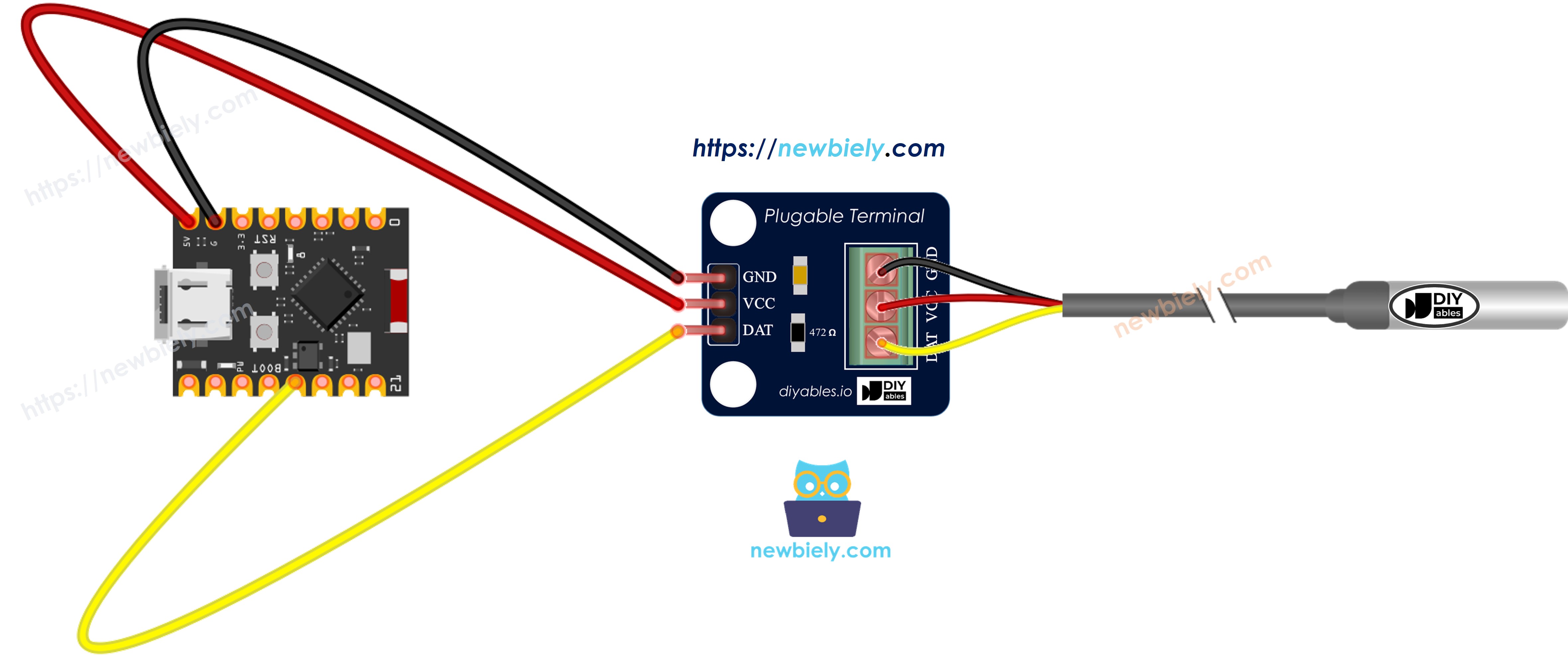 ESP32 C3 Super Mini DS18B20 Wiring Diagram