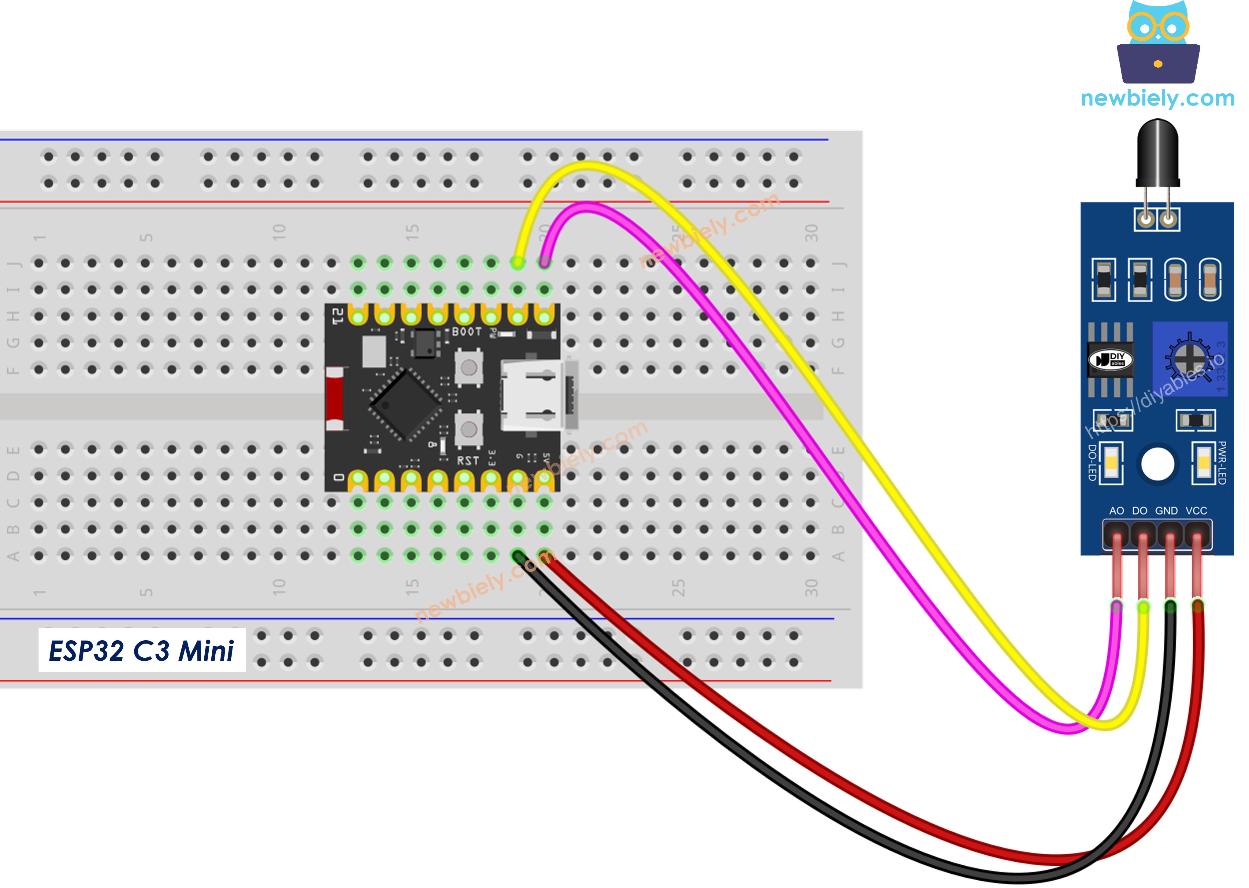 Schéma de câblage du capteur de flamme infrarouge ESP32 C3 Super Mini