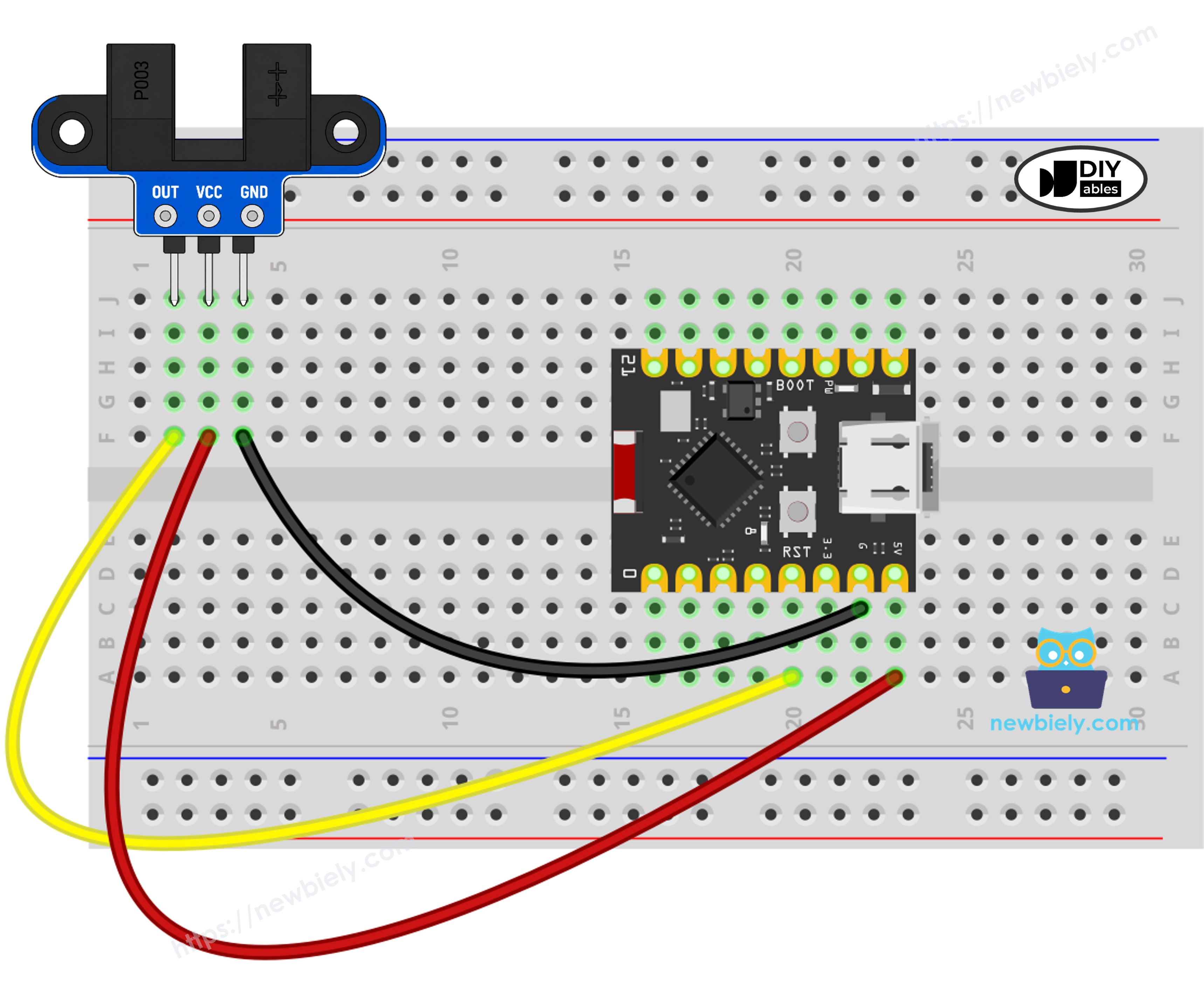 Schéma de câblage du capteur de vitesse optique à fente IR avec ESP32 C3 Super Mini