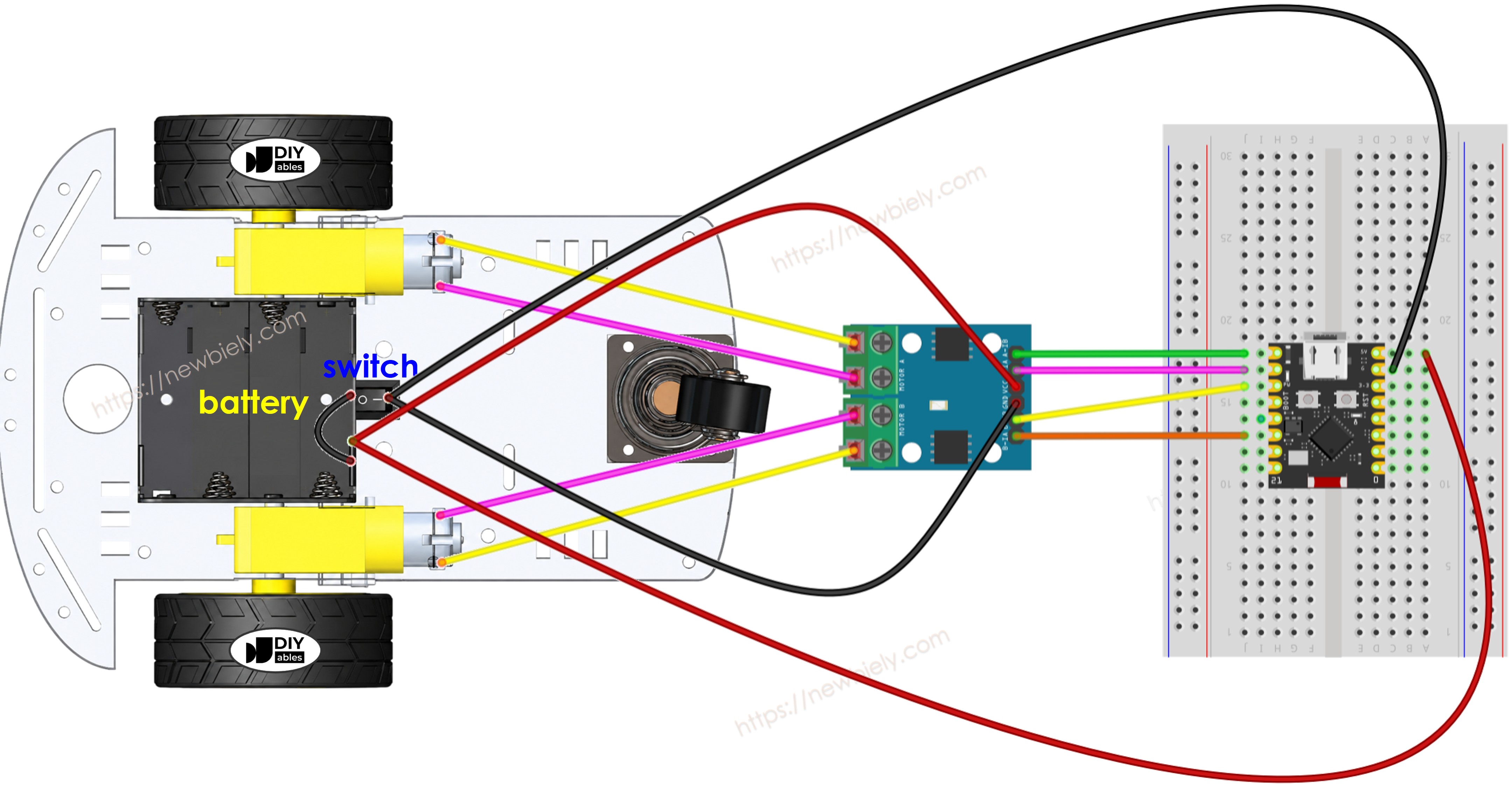 Schéma de câblage de l'ESP32 C3 Super Mini et de la voiture RC 2WD