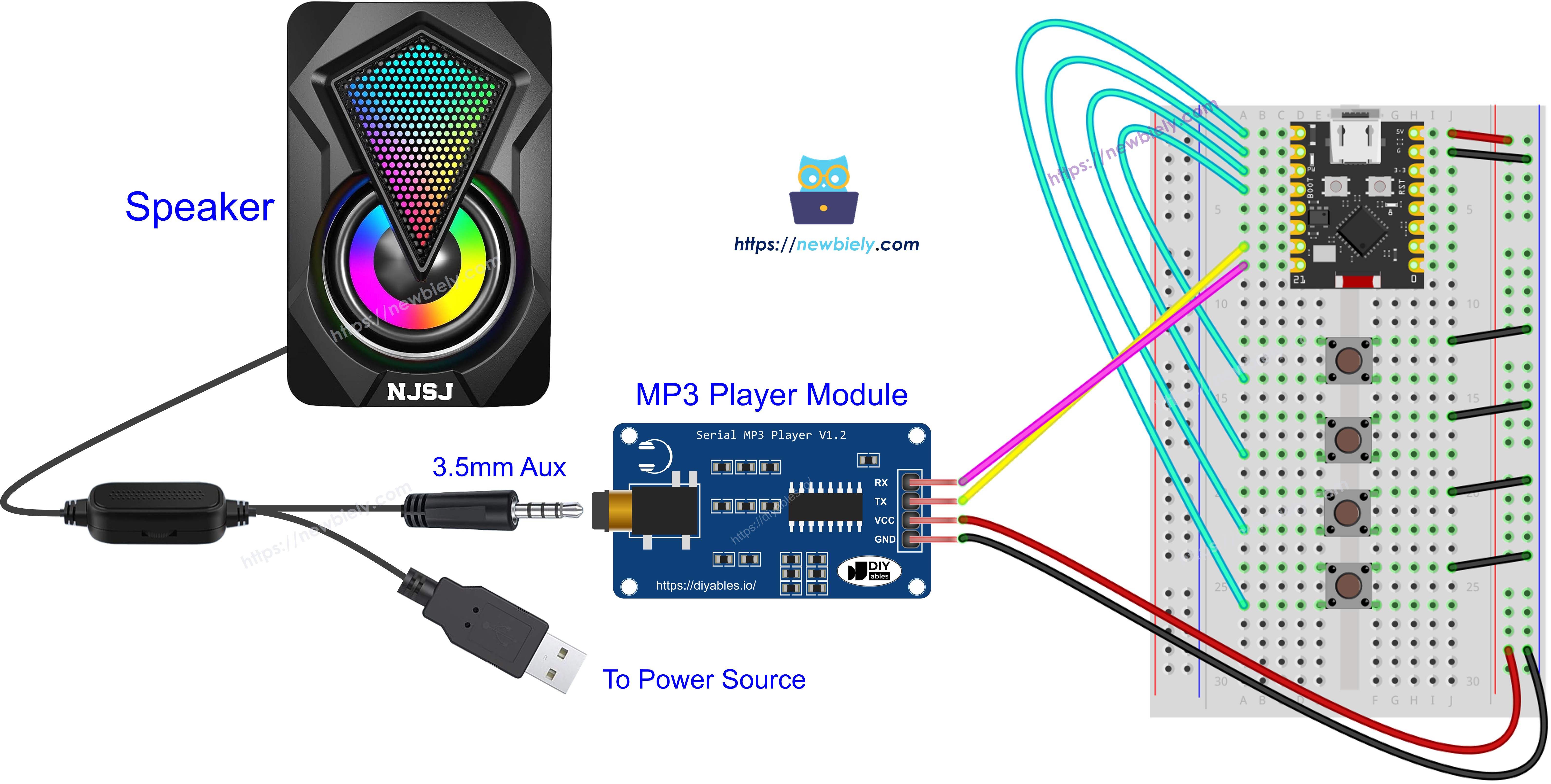 Schéma de Câblage ESP32 C3 Super Mini lecteur MP3 haut-parleur