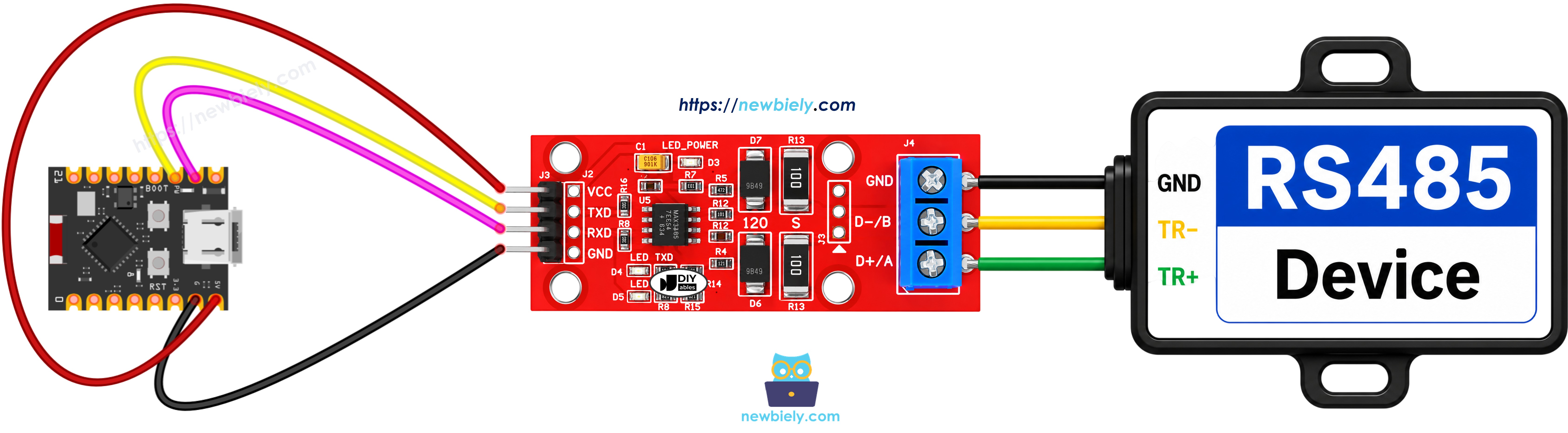 Schéma de câblage ESP32 C3 Super Mini TTL vers RS485