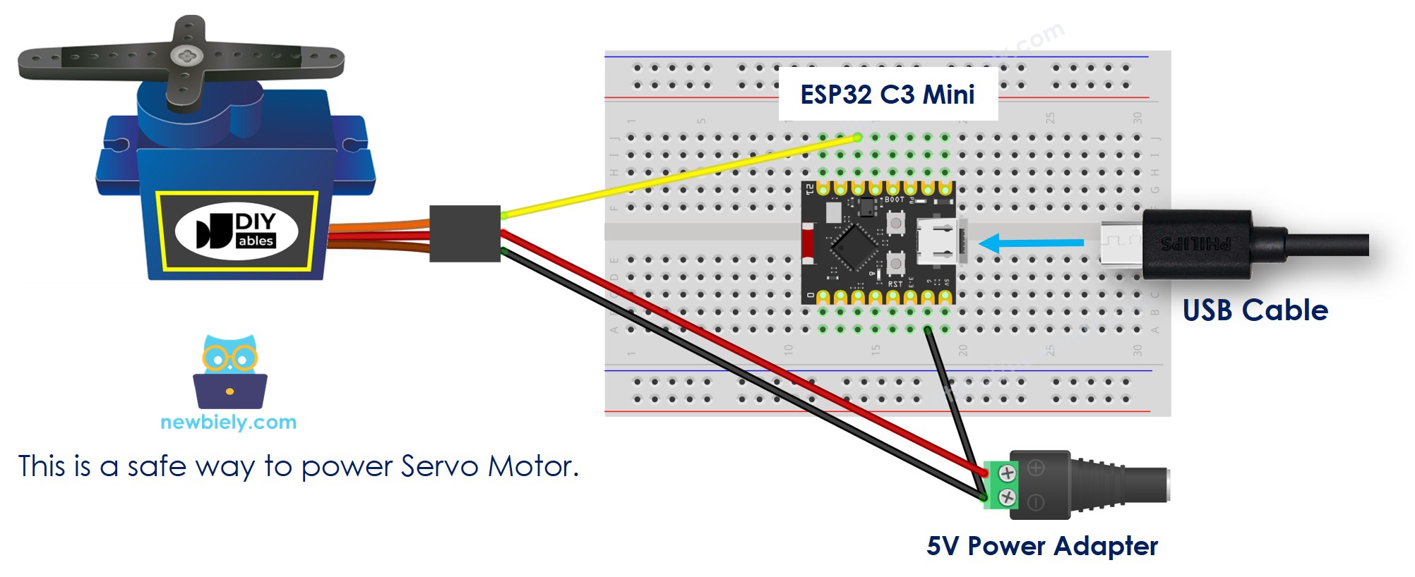 ESP32 C3 Super Mini servo motor external power supply wiring diagram