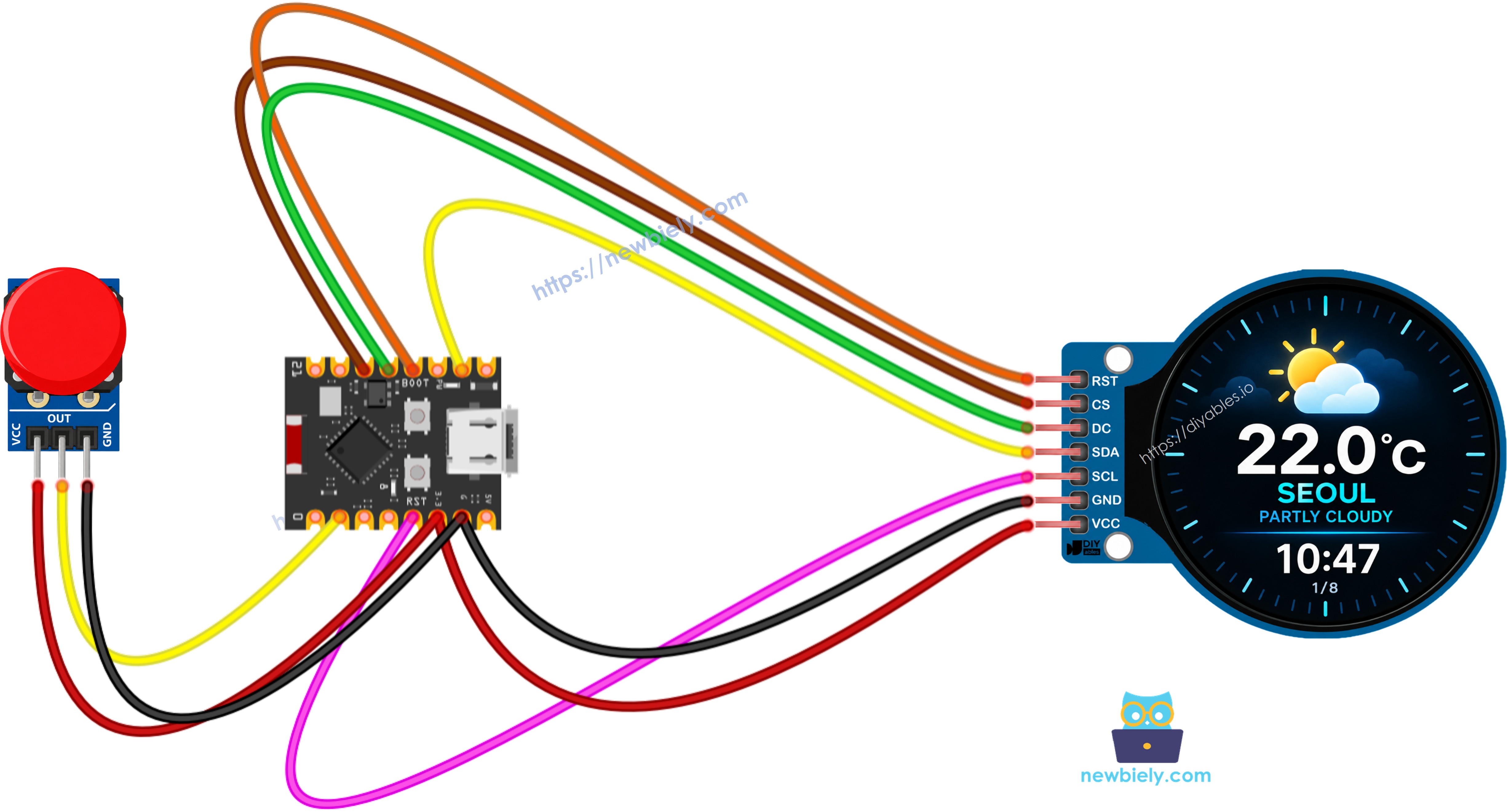 Schéma de câblage de la station météo intelligente ESP32 C3 Super Mini avec module bouton