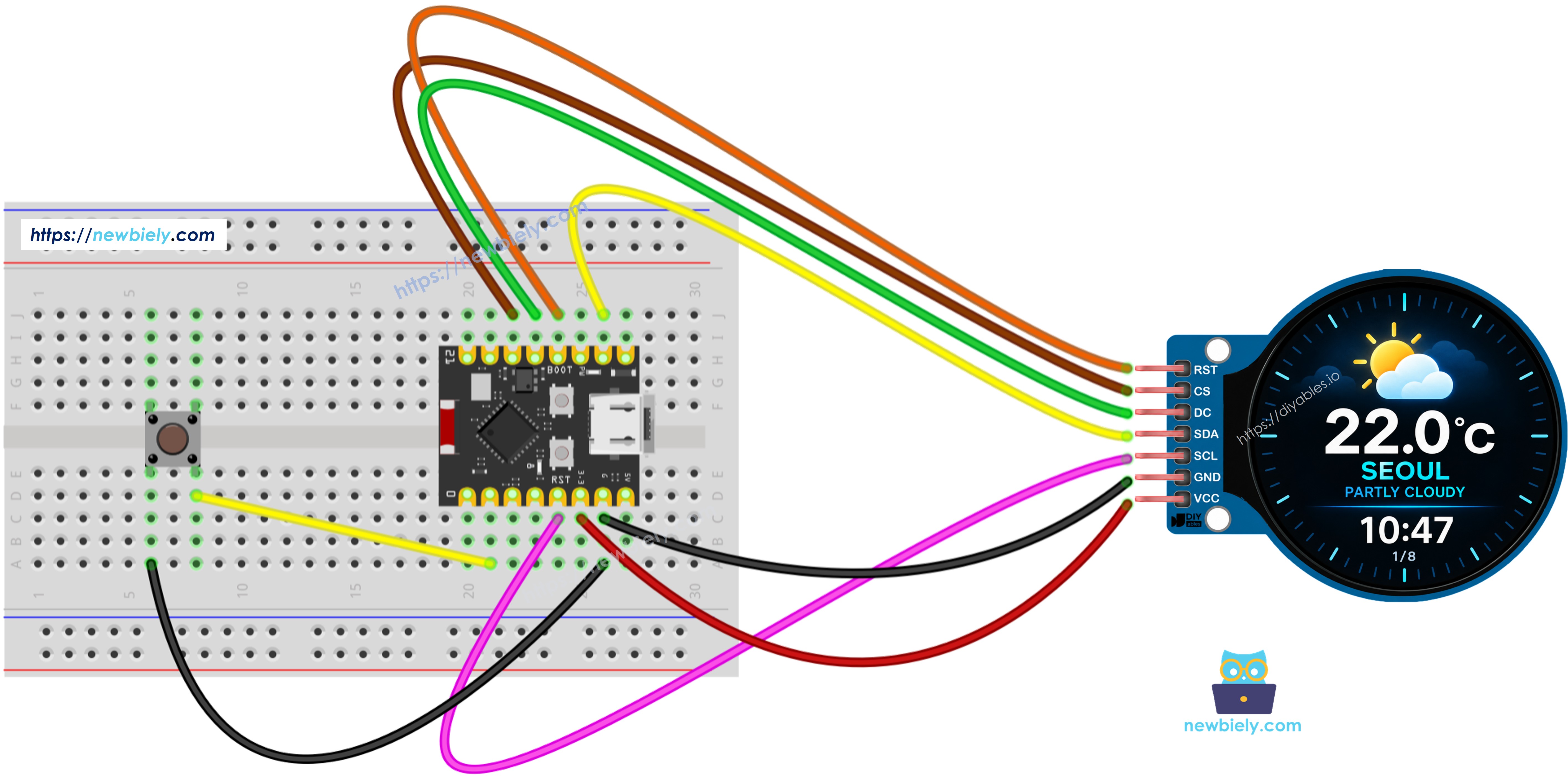Schéma de câblage de la station météo intelligente ESP32 C3 Super Mini avec bouton-poussoir