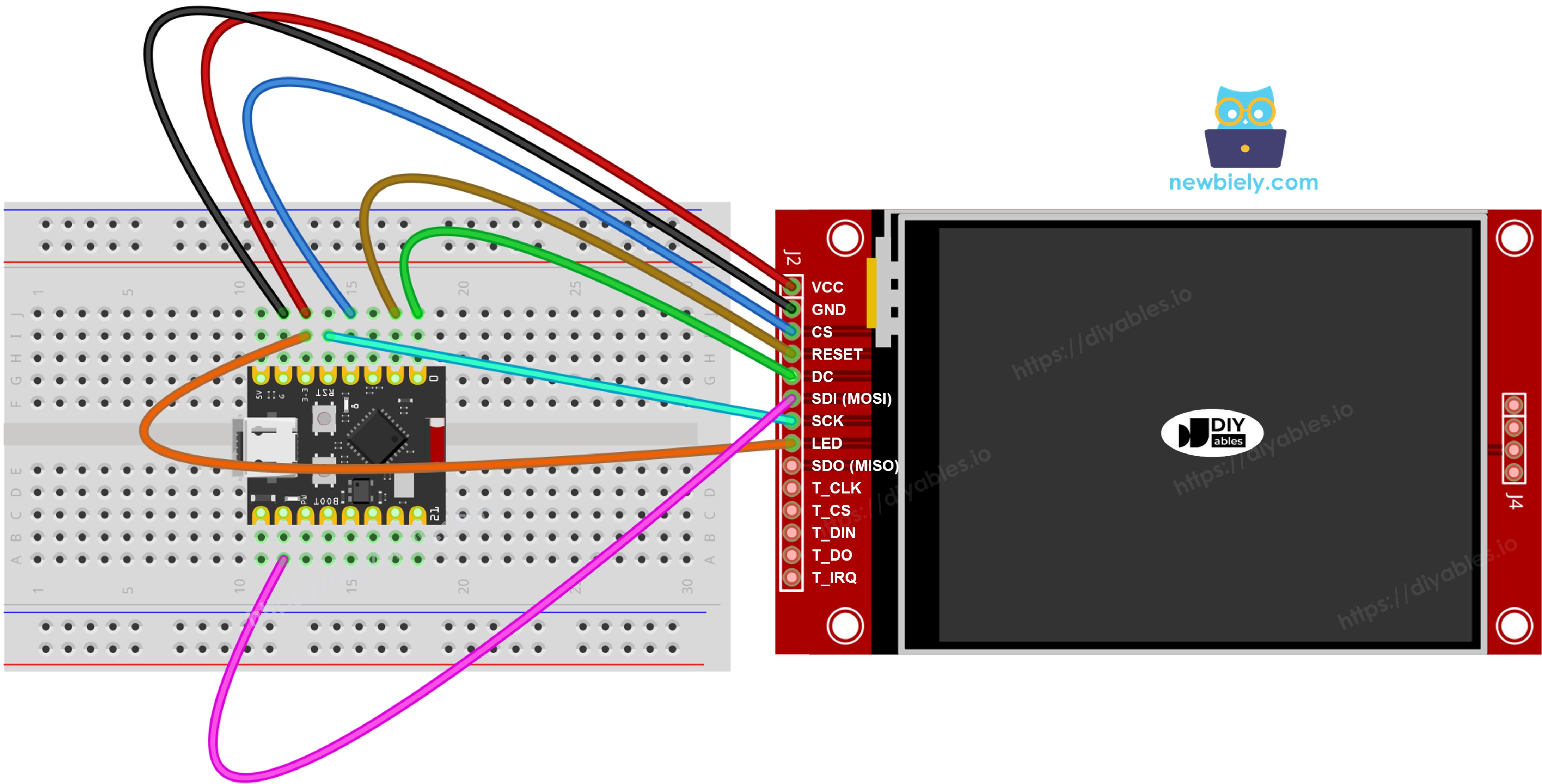 Schéma de câblage de l'écran TFT SPI ESP32 C3 Super Mini sans tactile