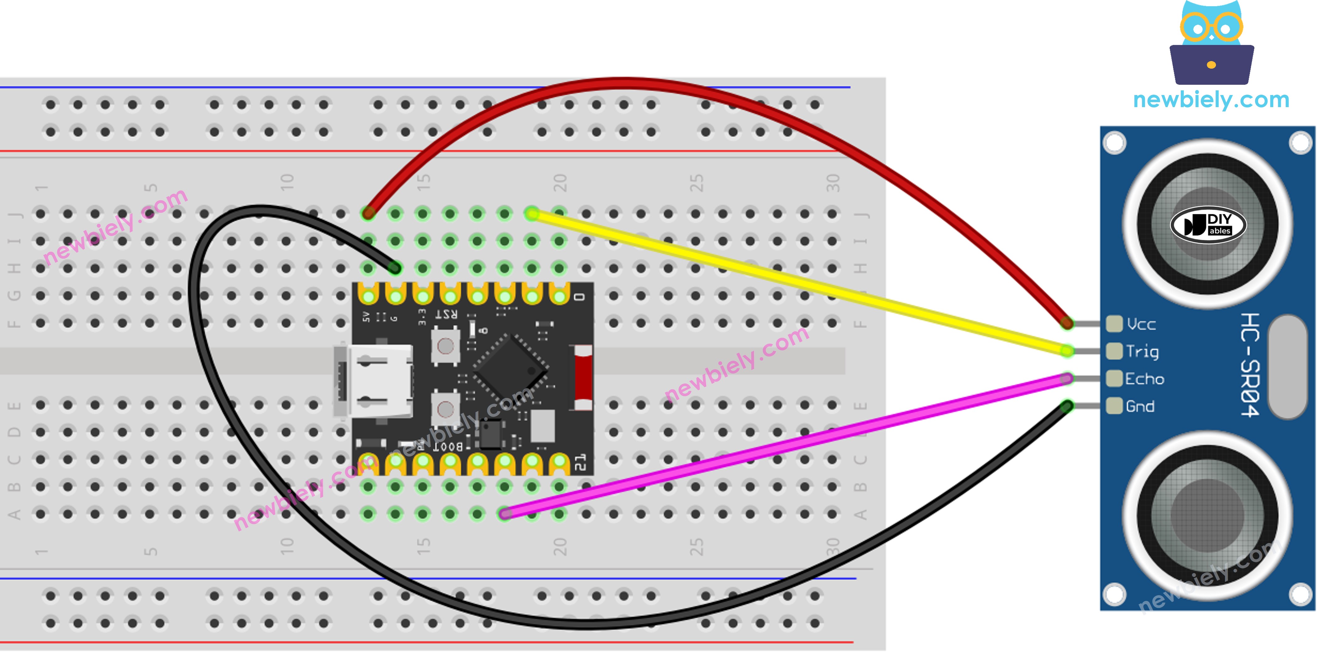 ESP32 C3 Super Mini ultrasonic sensor wiring diagram