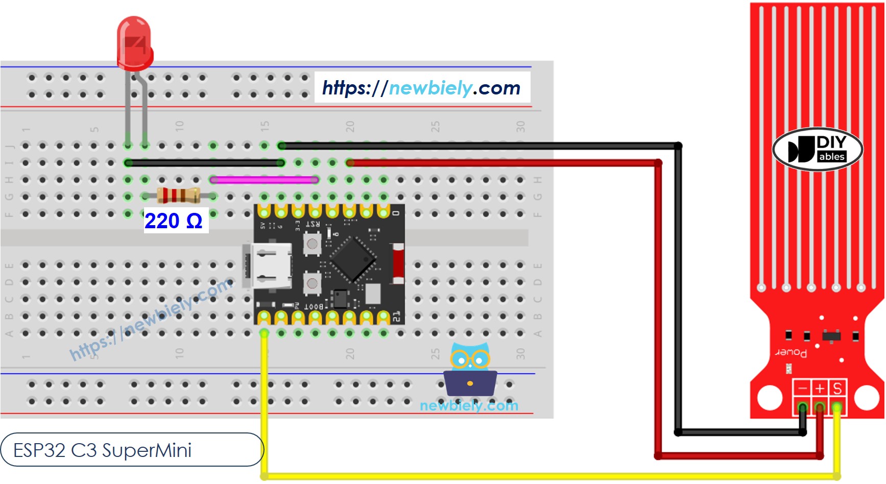 ESP32 C3 Super Mini Water Sensor LED wiring diagram