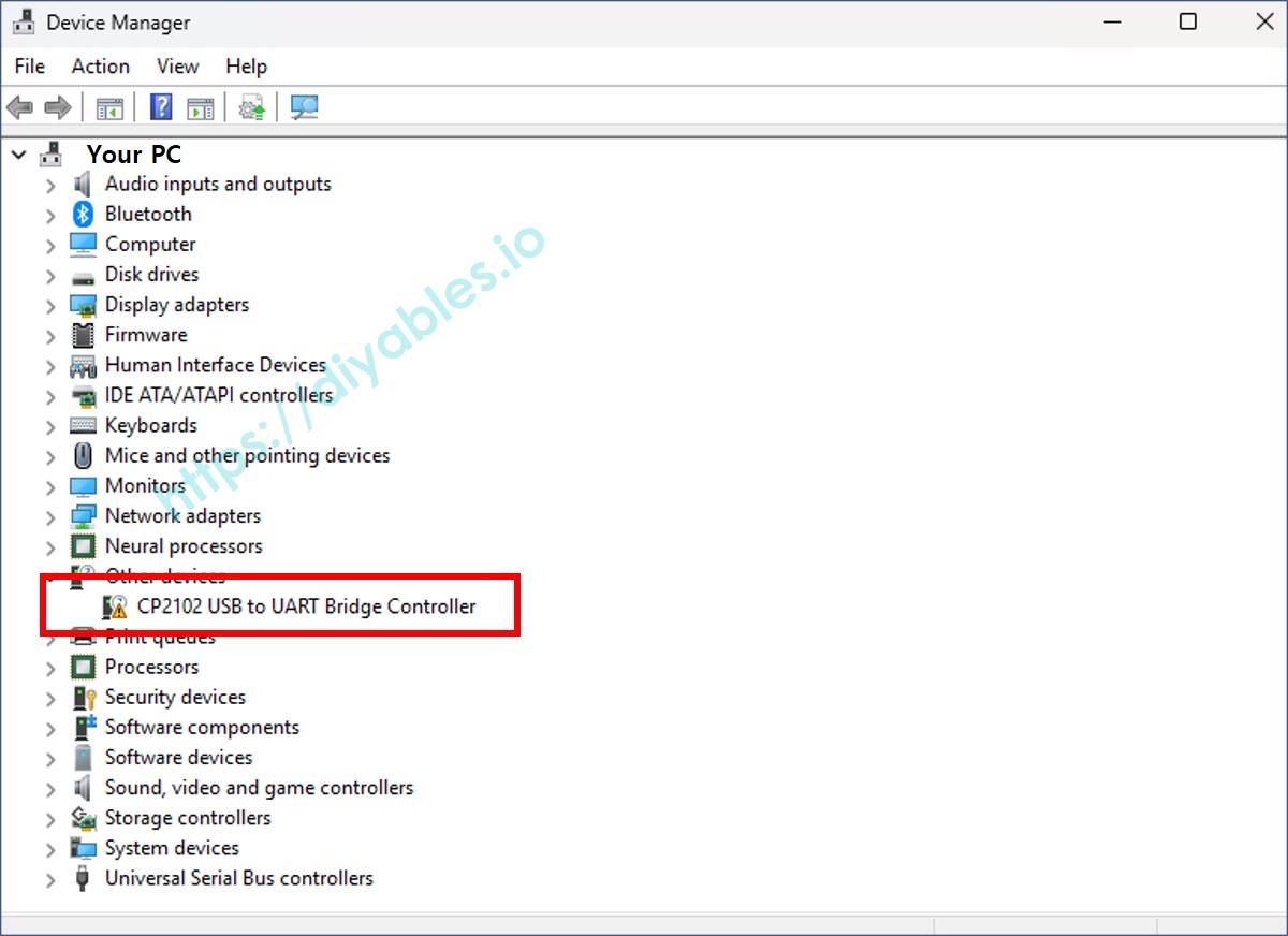 Périphérique ESP32 dans le Gestionnaire de périphériques