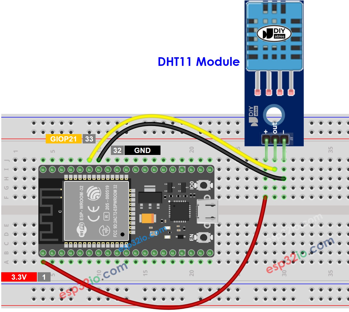 Schéma de câblage du module de température et d'humidité ESP32 DHT11
