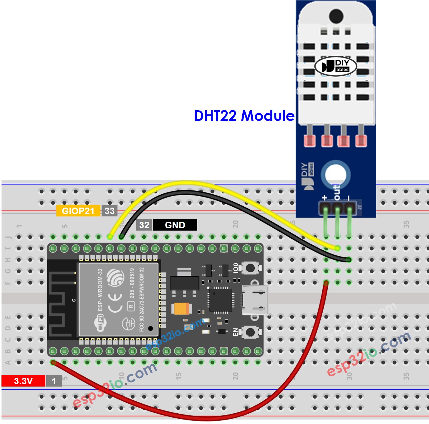 Schéma de câblage du module de température et d'humidité ESP32 DHT22