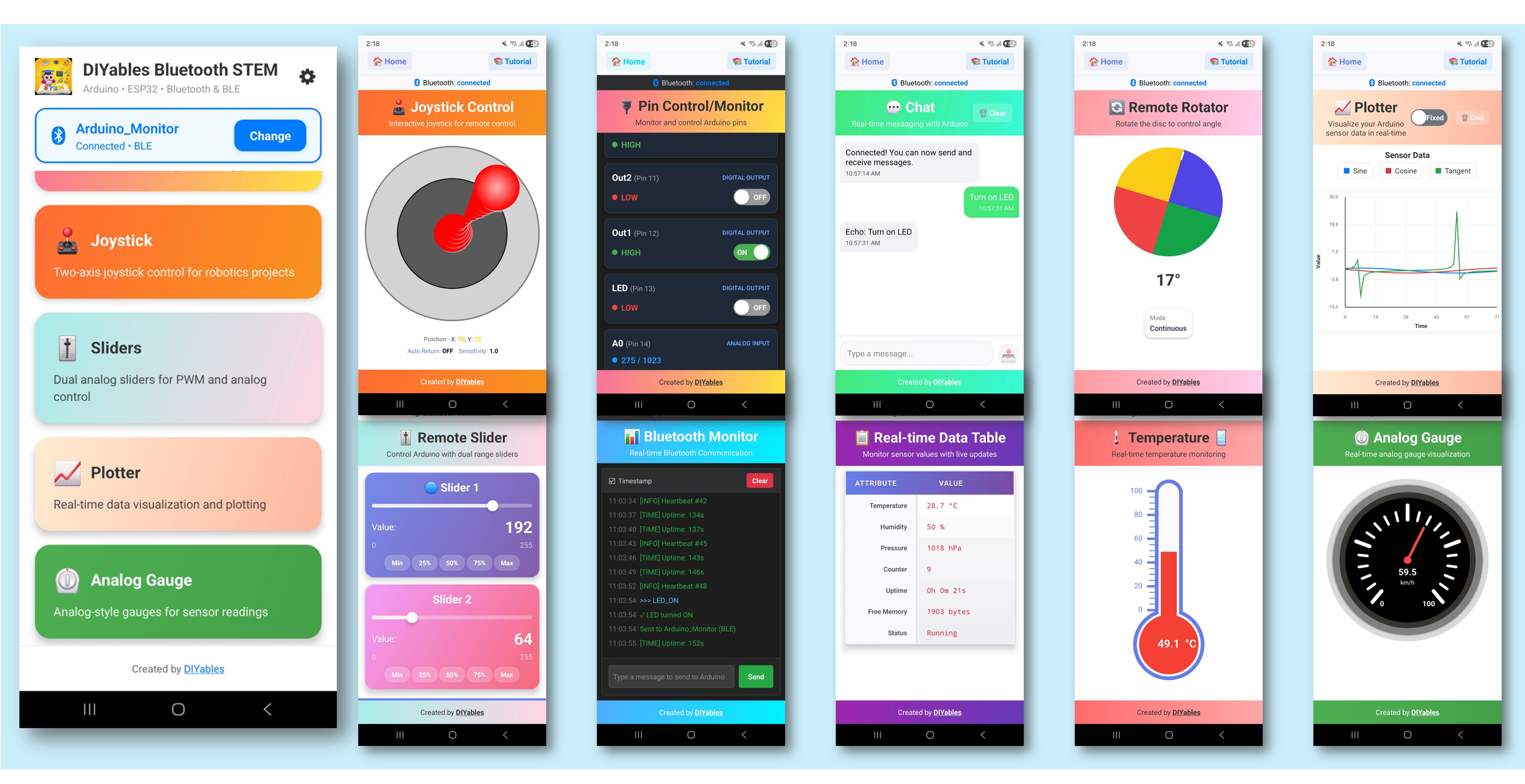Application DIYables Bluetooth - Écran d'accueil avec applications multiples