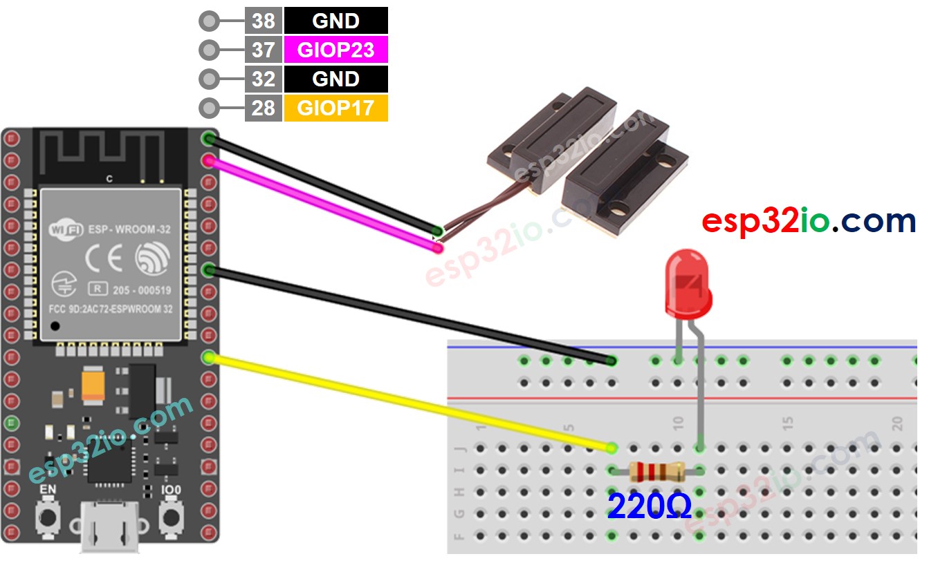 Schéma de câblage de la LED du capteur de porte ESP32