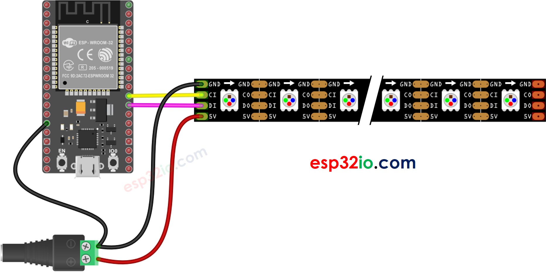 Schéma de câblage de la bande LED RGB DotStar ESP32