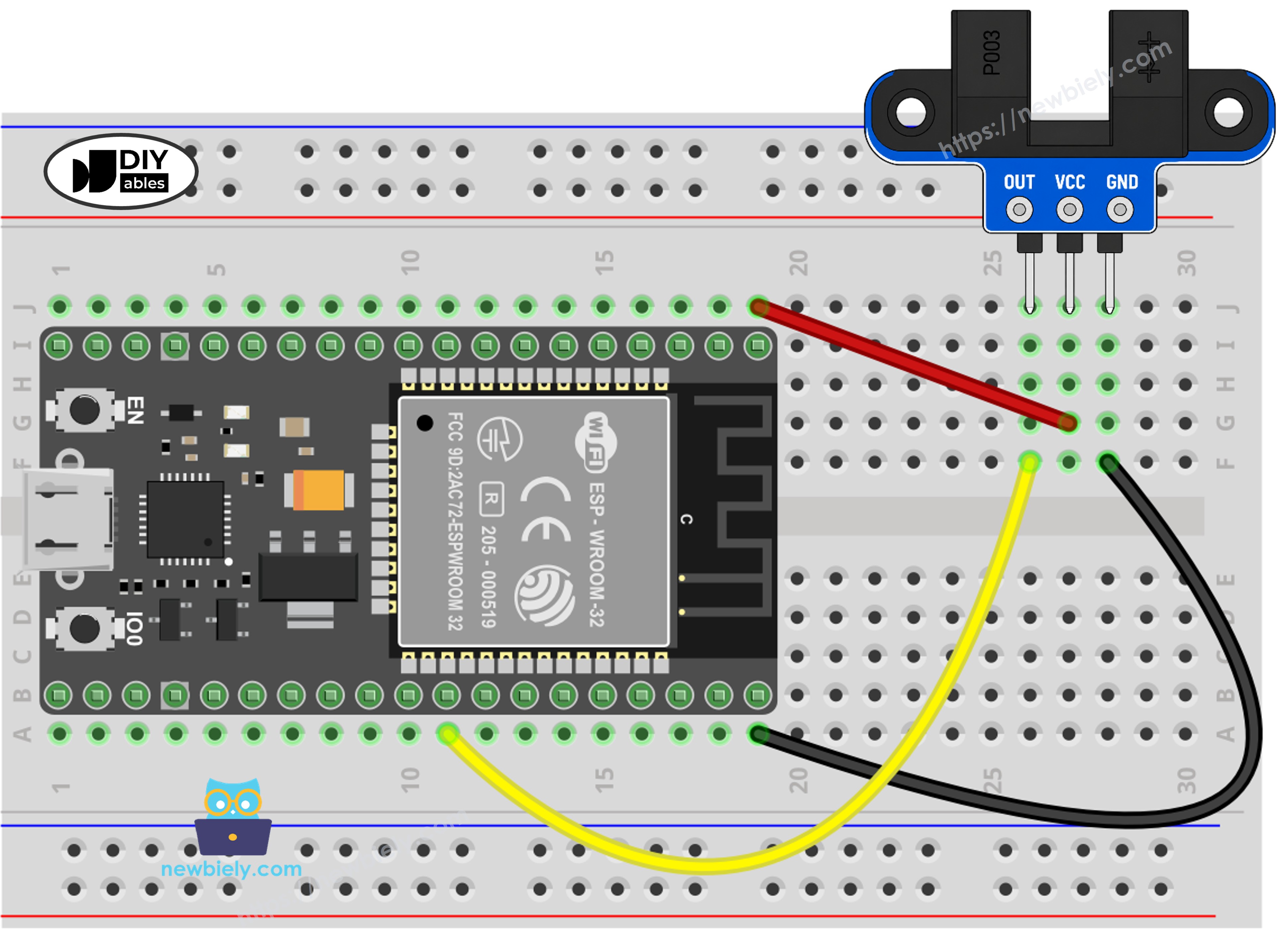 Schéma de câblage ESP32 avec capteur de vitesse optique à fente IR