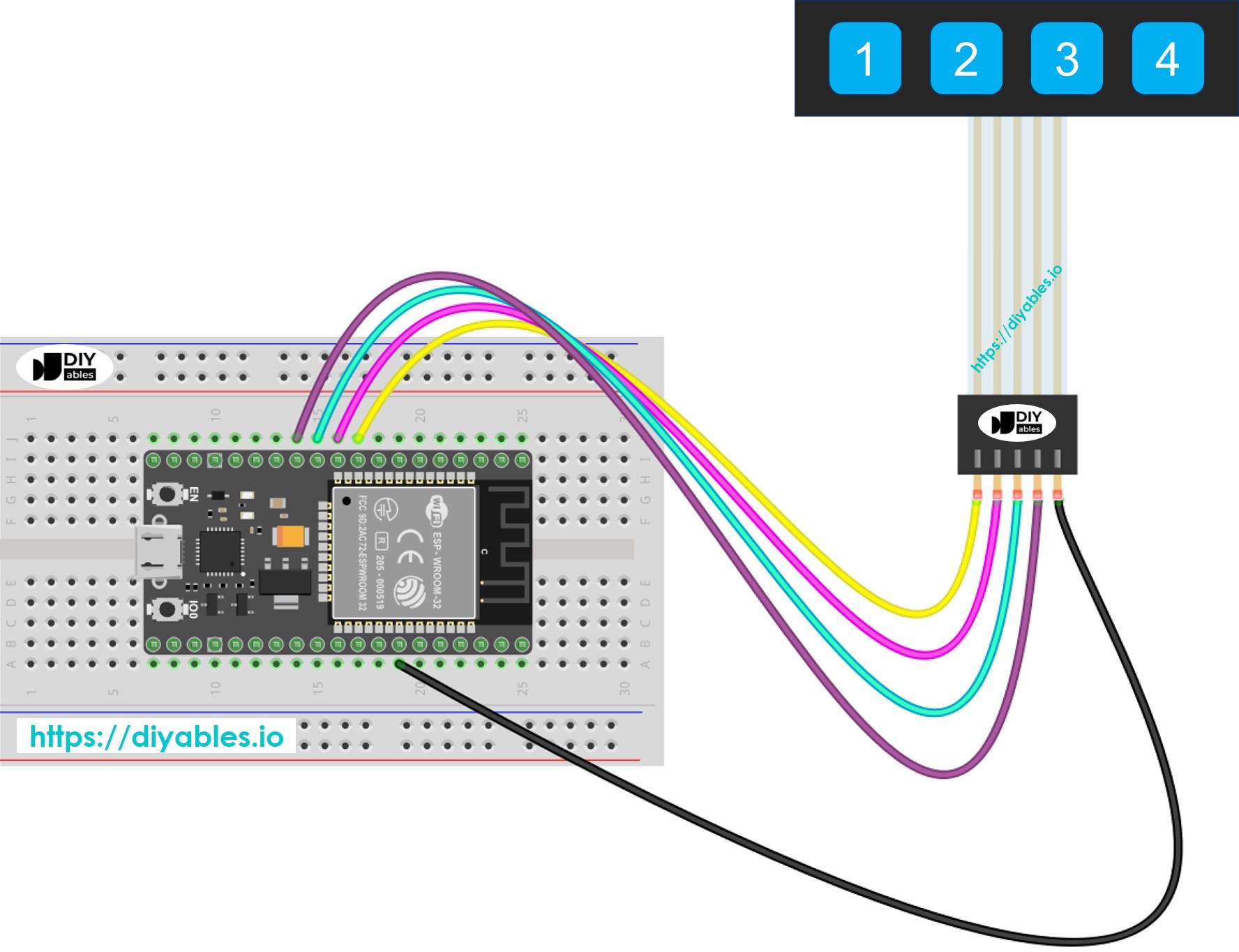 Schéma de câblage du clavier 1x4 ESP32