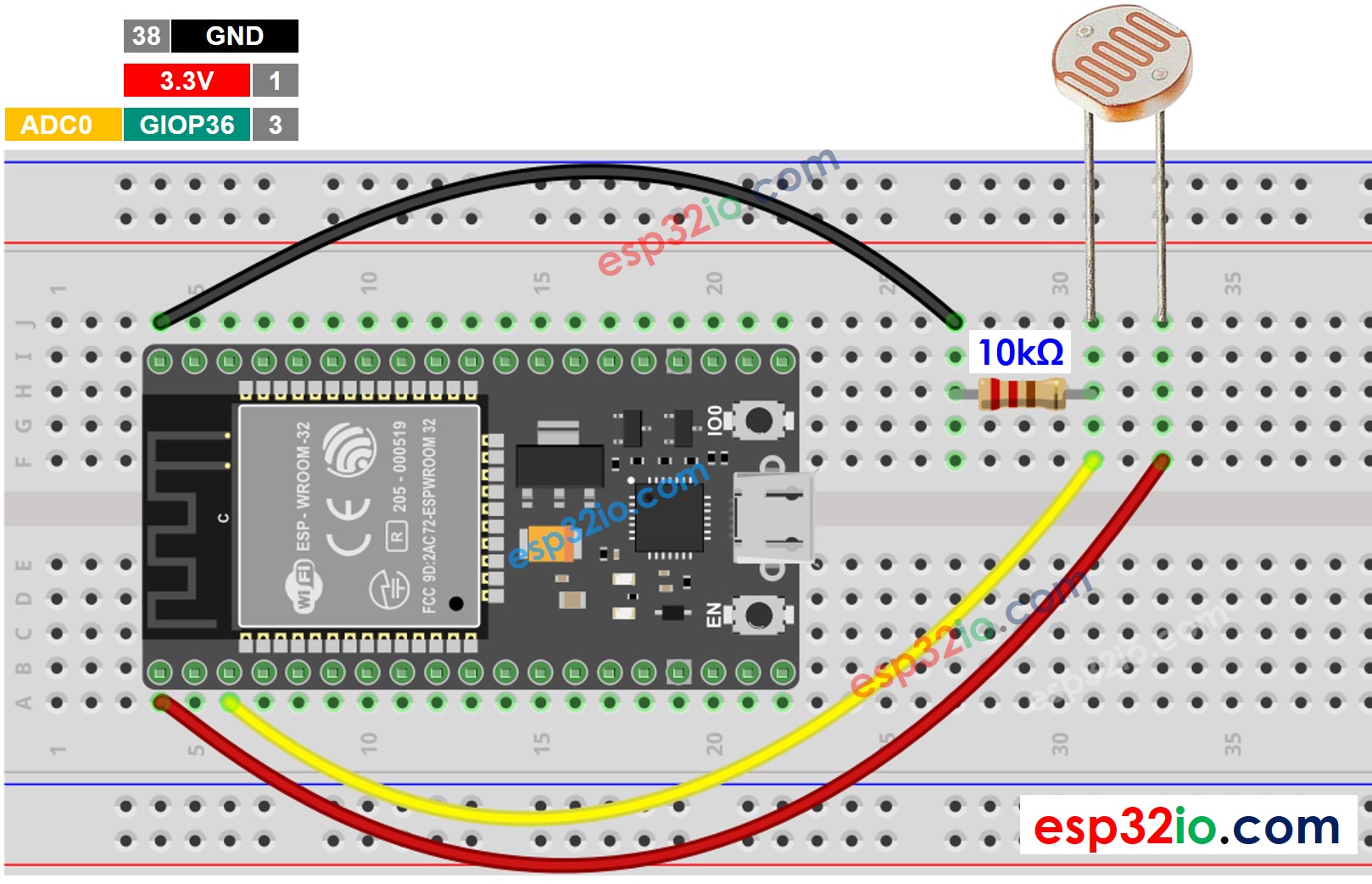 Schéma de câblage du capteur de lumière ESP32