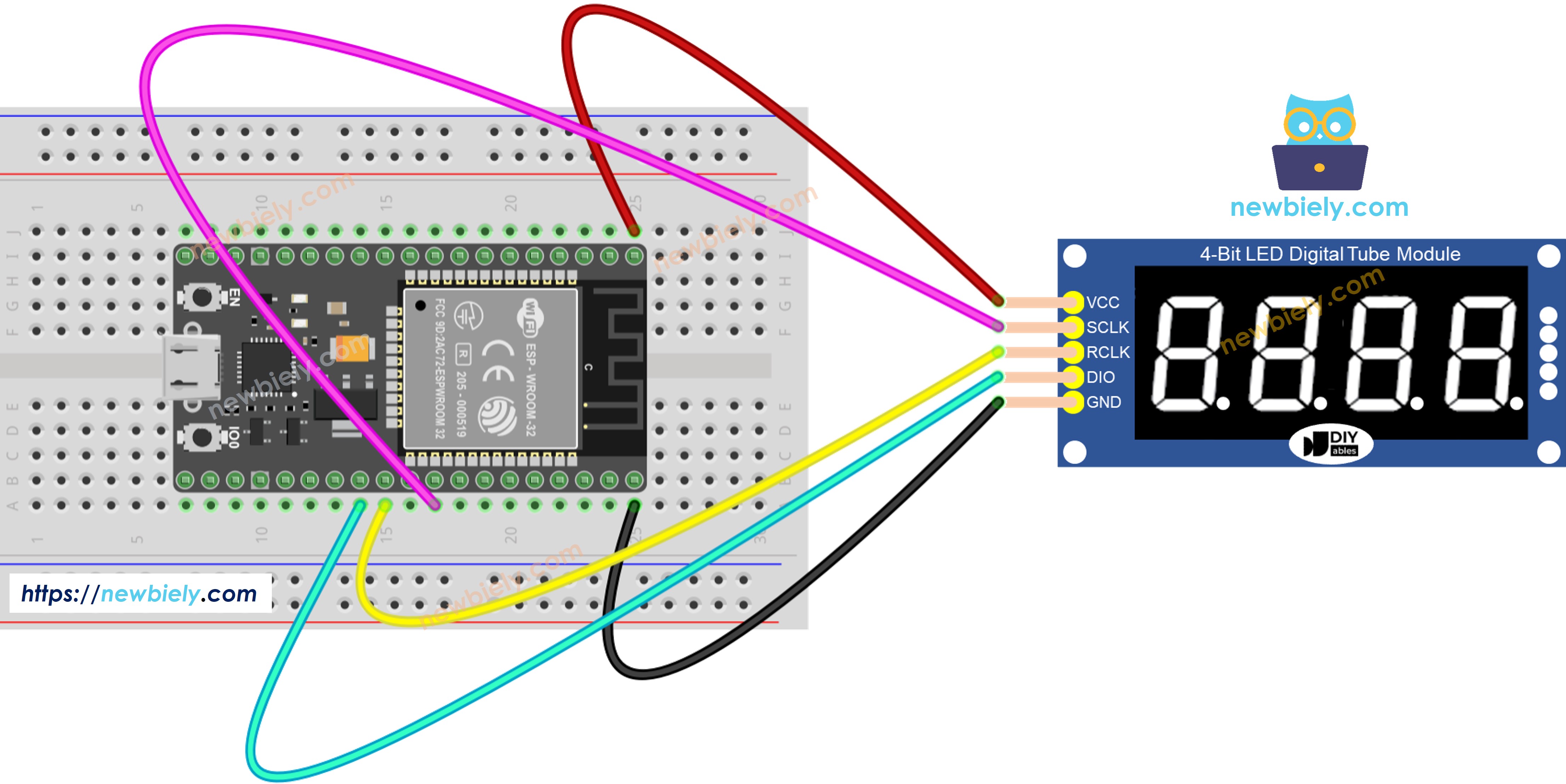 Schéma de câblage ESP32 Afficheur 7 Segments 4 Chiffres 74HC595