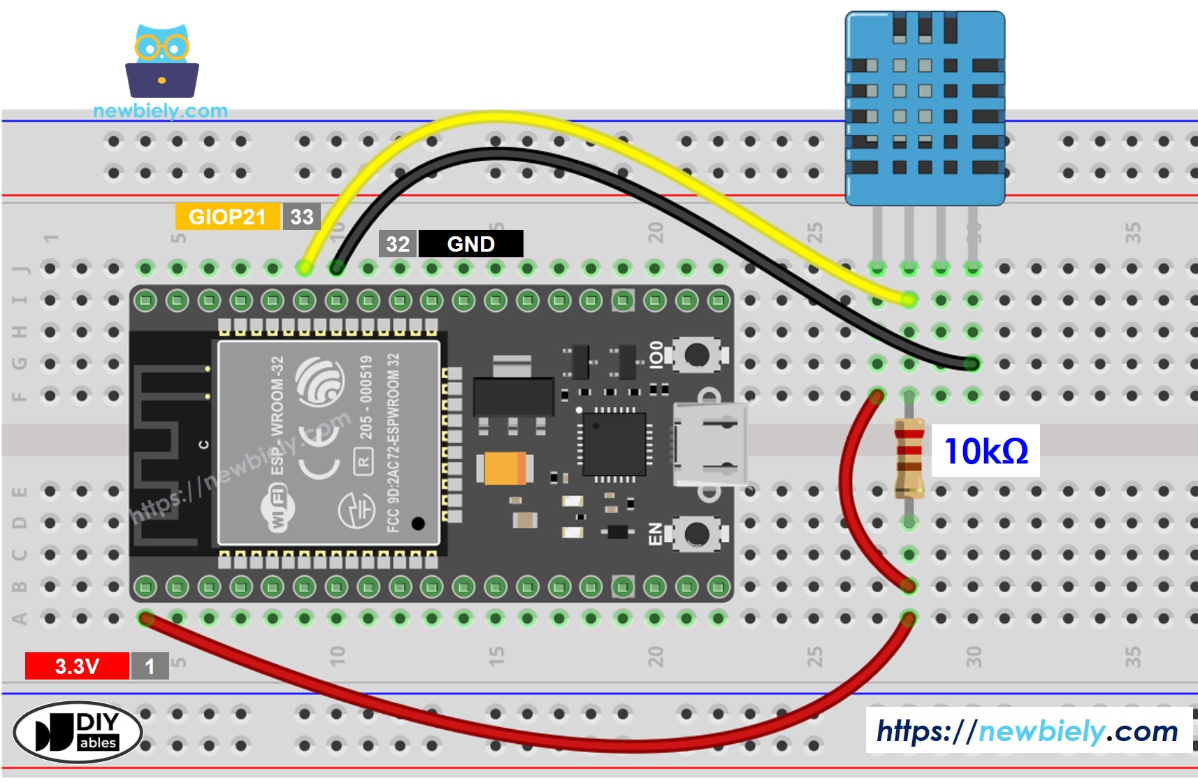 Schéma de câblage du capteur DHT11 de température et d'humidité pour ESP32 MicroPython