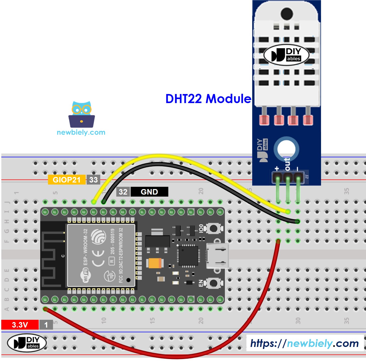 ESP32 MicroPython DHT22 – Schéma de câblage du module de température et d'humidité