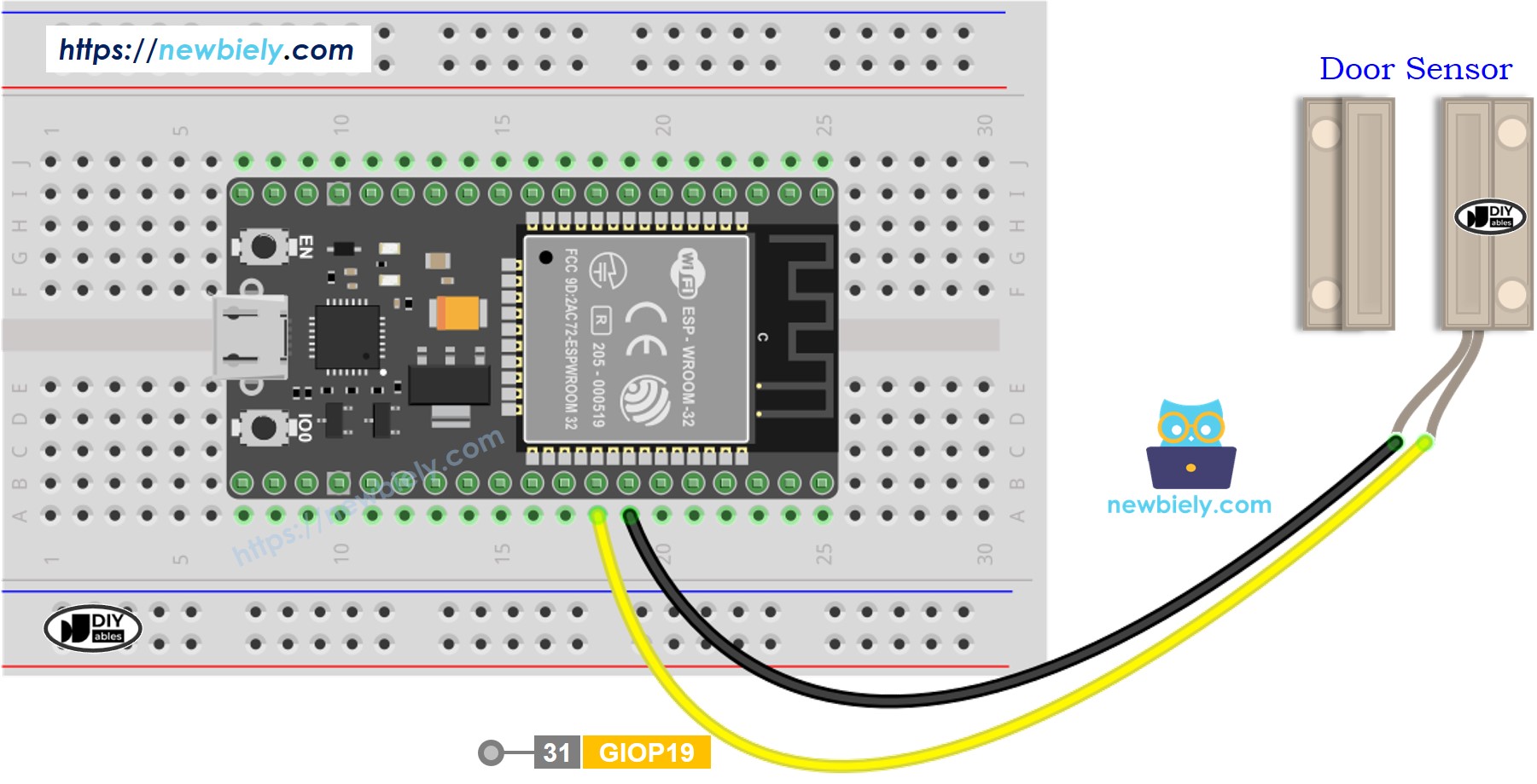 Schéma de câblage du capteur de porte ESP32 MicroPython