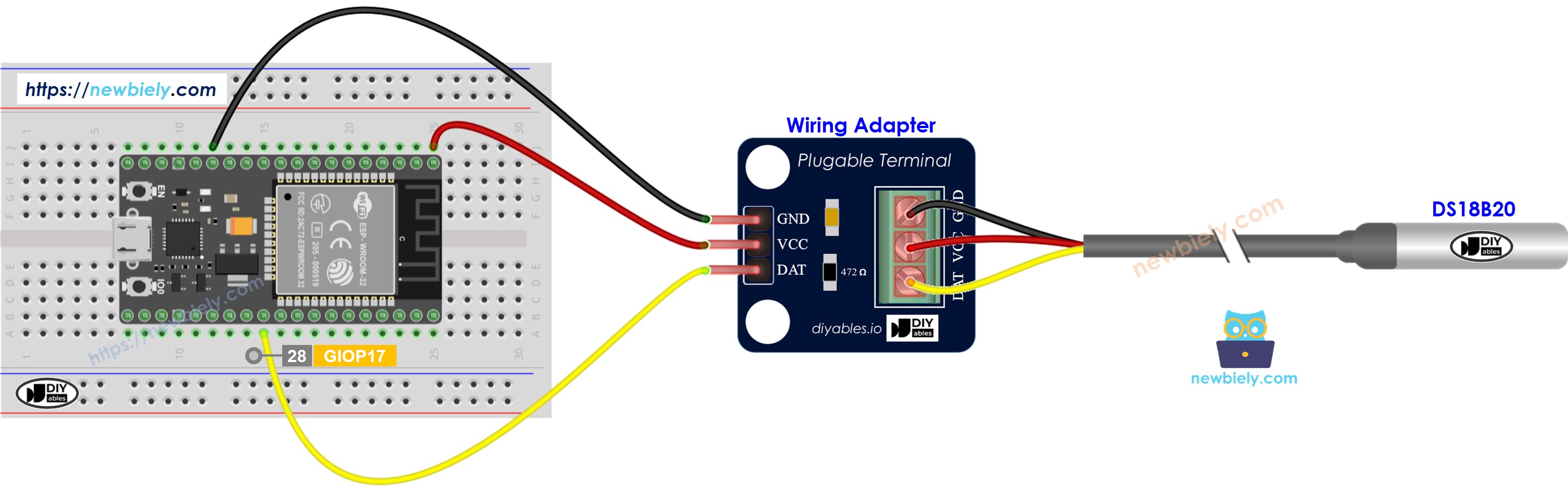 Schéma de câblage ESP32 MicroPython DS18B20