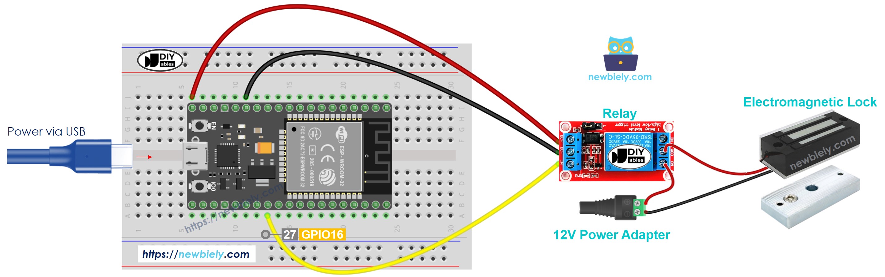 Schéma de câblage d'une serrure électromagnétique ESP32 MicroPython