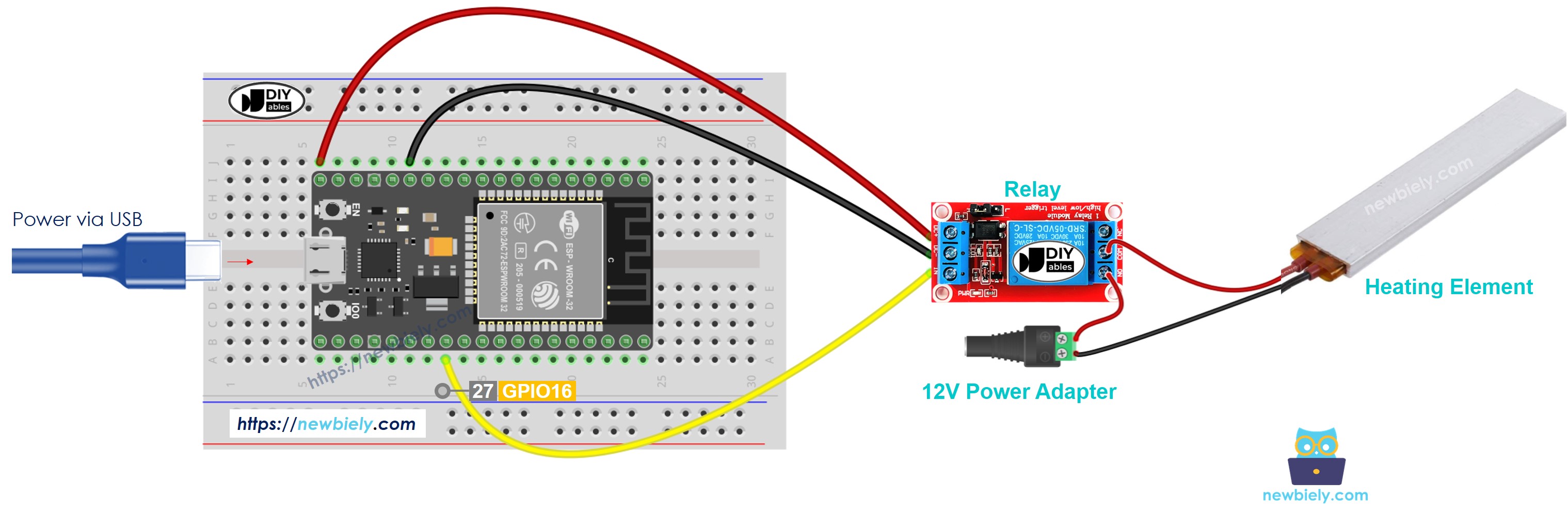 Schéma de câblage de l'élément chauffant ESP32 MicroPython