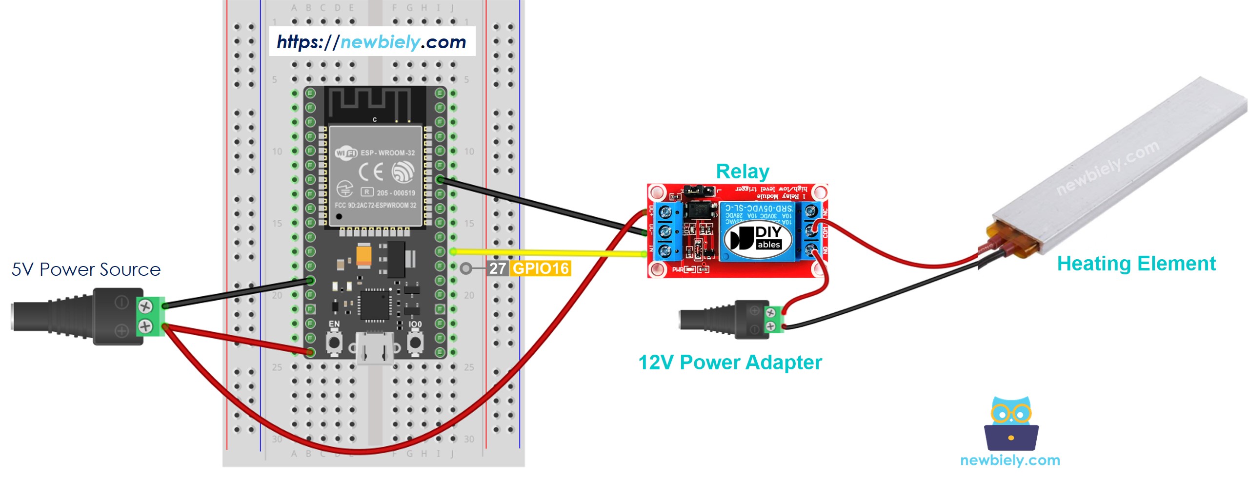 Schéma de câblage de l'élément chauffant pour ESP32 sous MicroPython