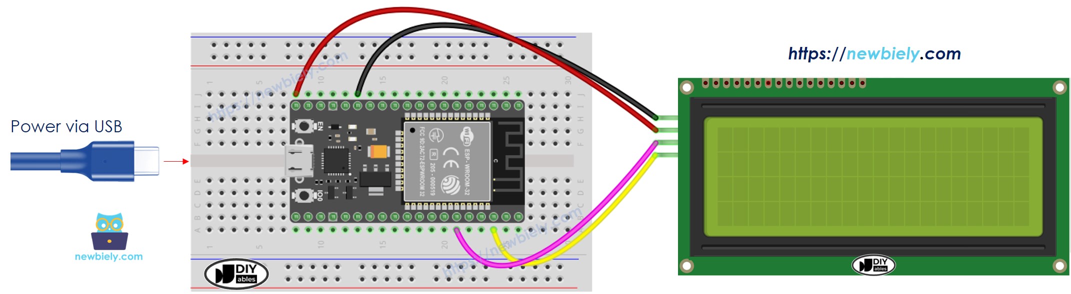 Schéma de câblage ESP32 MicroPython LCD 20x4 I2C