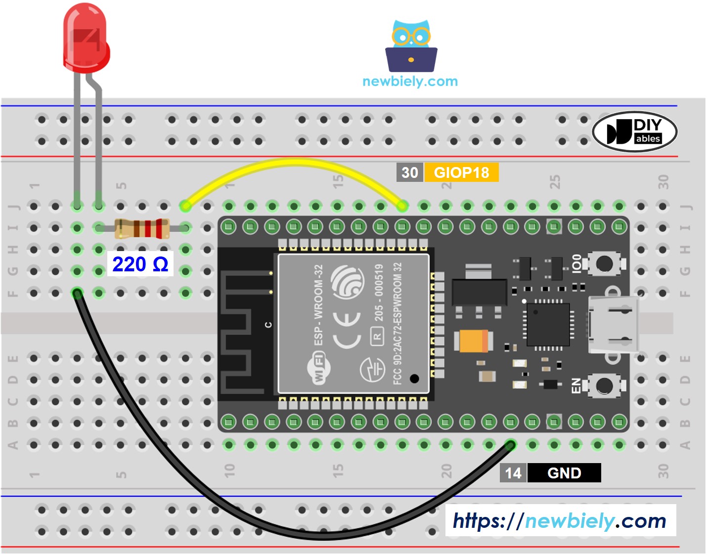 Schéma de câblage LED ESP32 MicroPython
