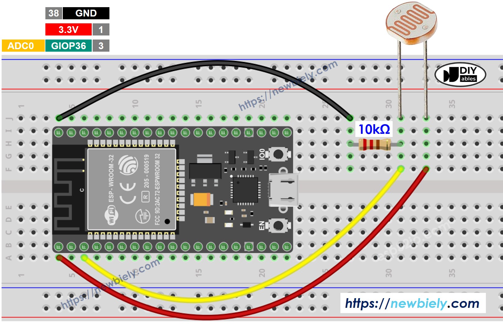 Schéma de câblage du capteur de lumière ESP32 MicroPython
