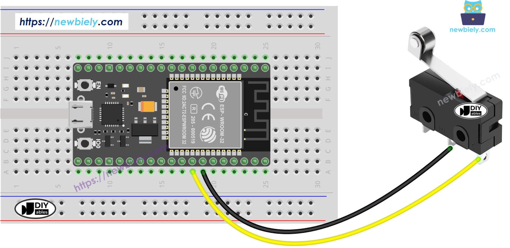 Schéma de câblage d'un interrupteur de fin de course ESP32 MicroPython